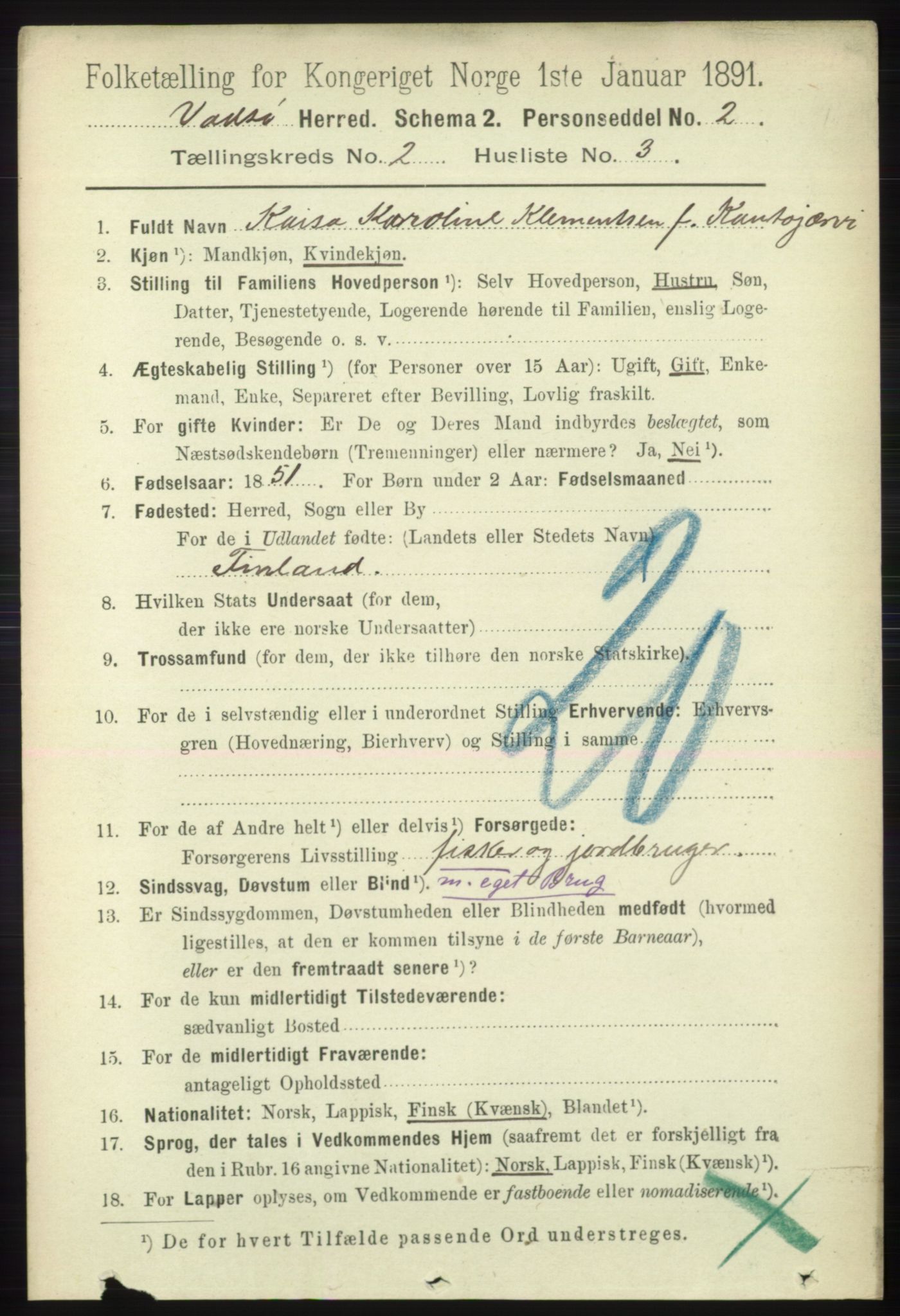 RA, 1891 census for 2029 Vadsø, 1891, p. 460