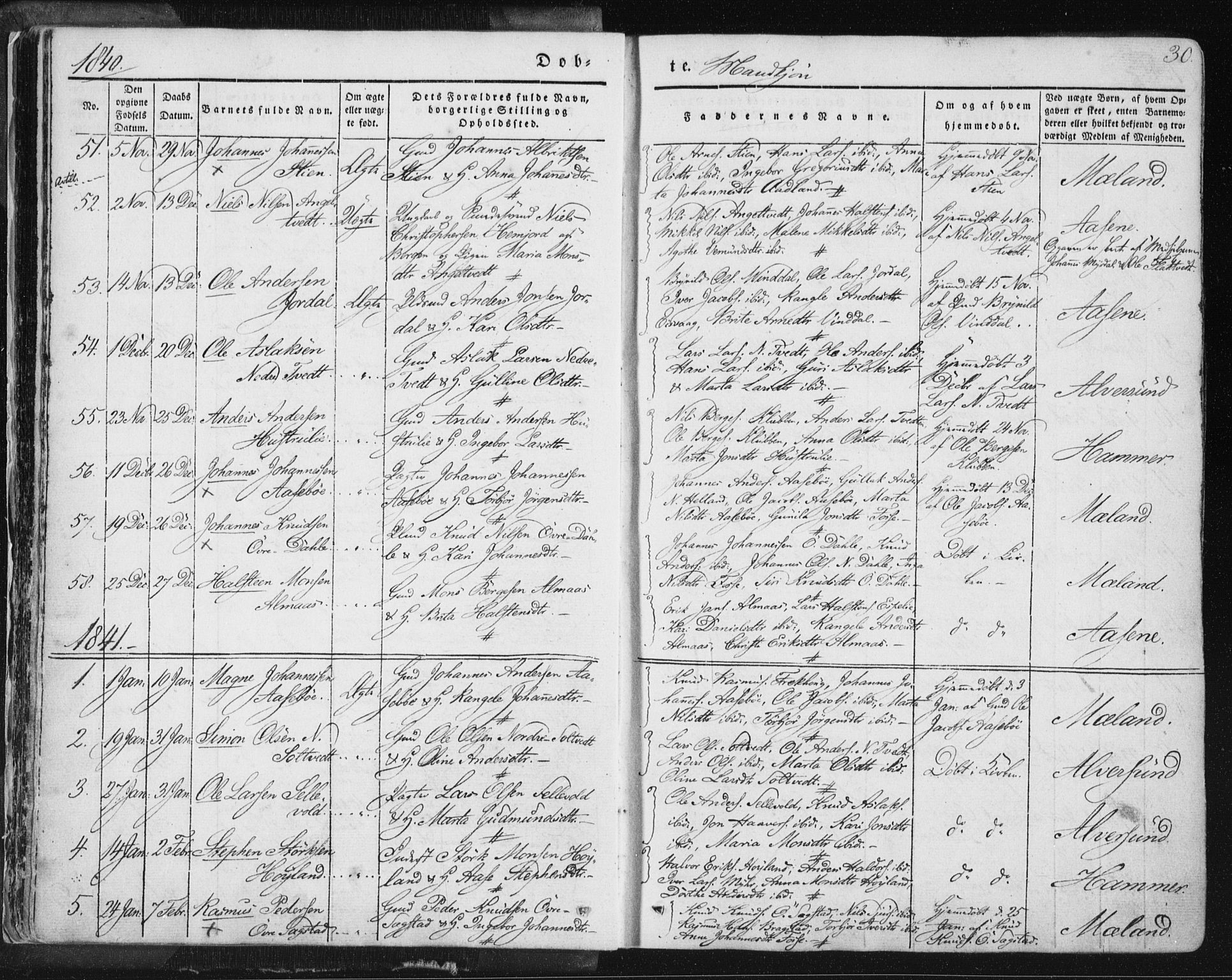 Hamre sokneprestembete, SAB/A-75501/H/Ha/Haa/Haaa/L0012: Parish register (official) no. A 12, 1834-1845, p. 30