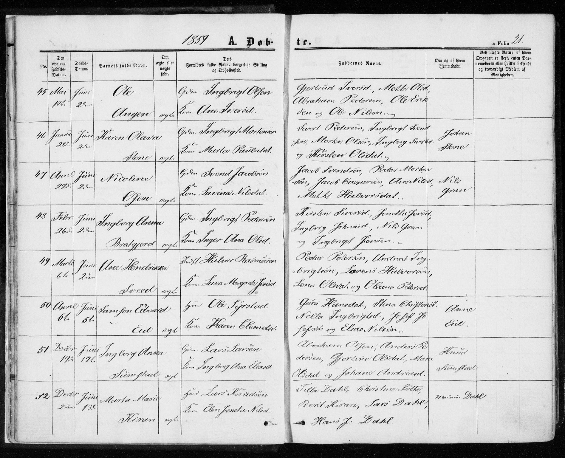 Ministerialprotokoller, klokkerbøker og fødselsregistre - Sør-Trøndelag, SAT/A-1456/657/L0705: Parish register (official) no. 657A06, 1858-1867, p. 21