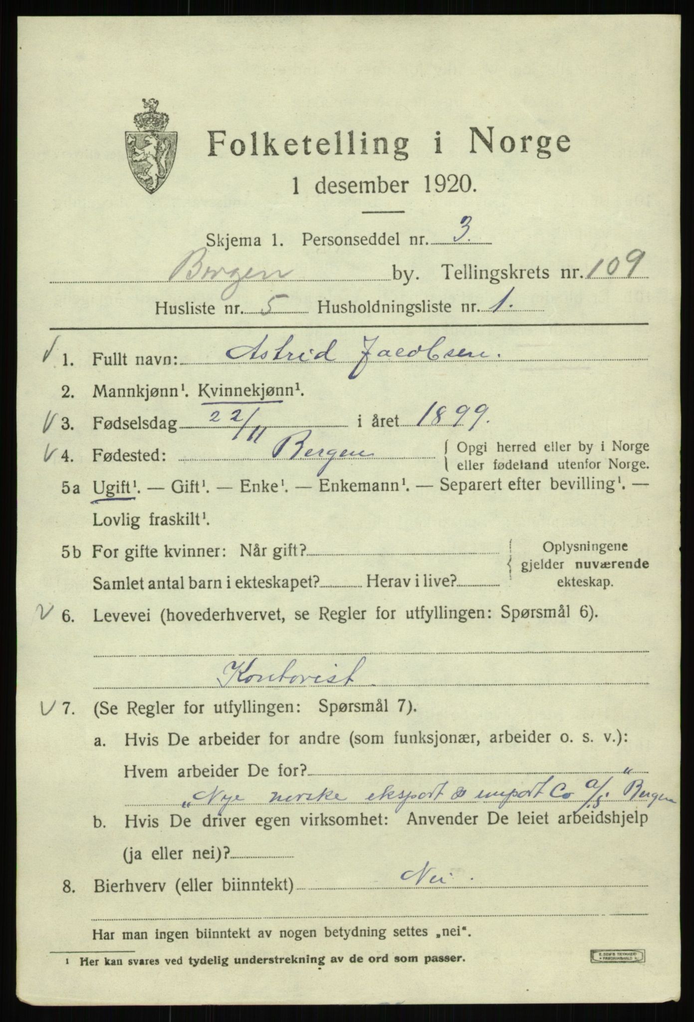 SAB, 1920 census for Bergen, 1920, p. 188117