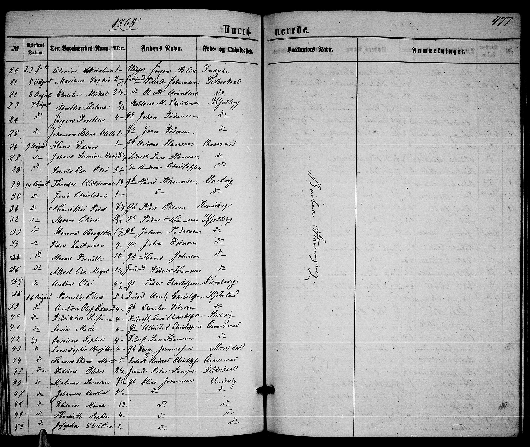 Ministerialprotokoller, klokkerbøker og fødselsregistre - Nordland, AV/SAT-A-1459/805/L0107: Parish register (copy) no. 805C03, 1862-1885, p. 477