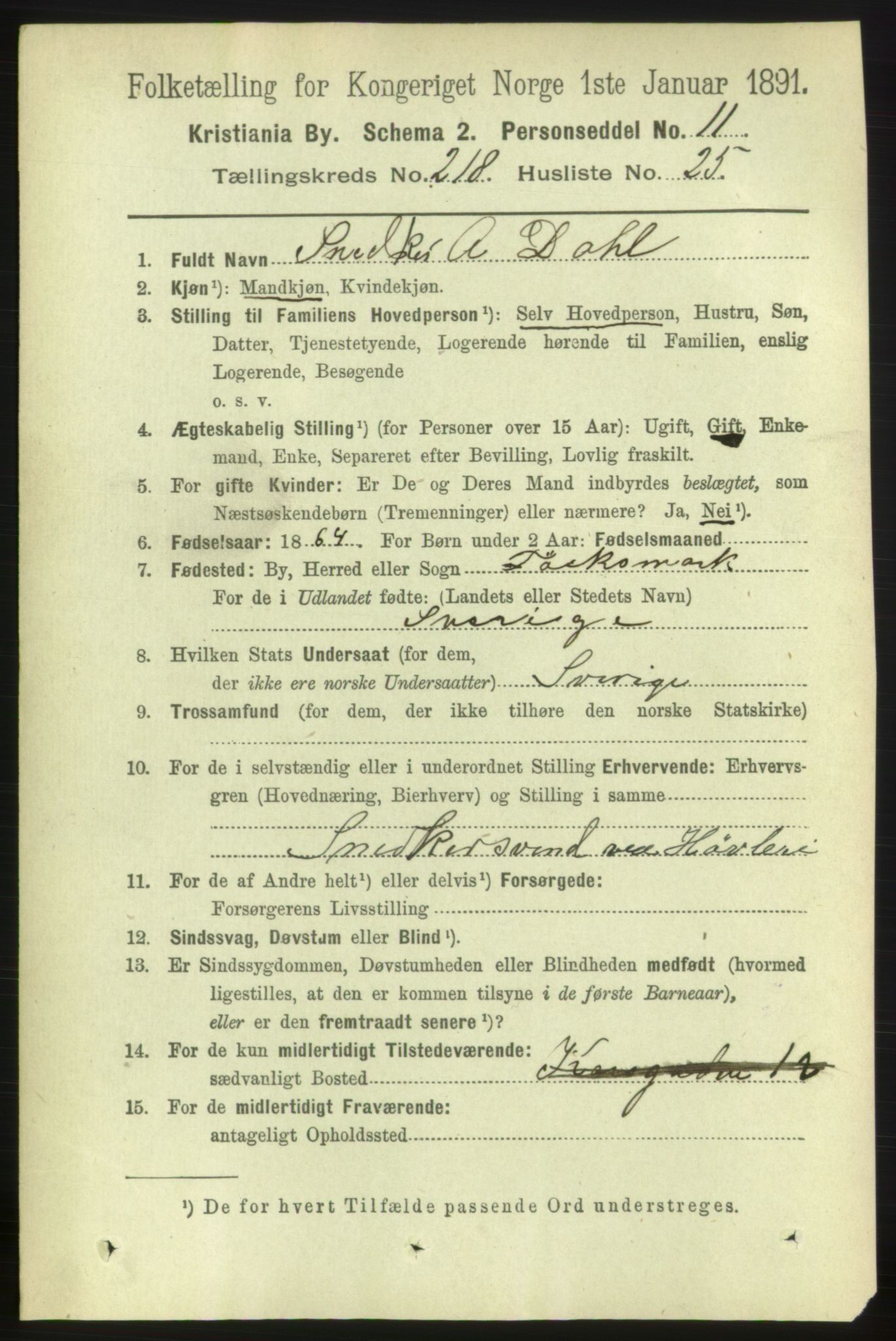 RA, 1891 census for 0301 Kristiania, 1891, p. 129628