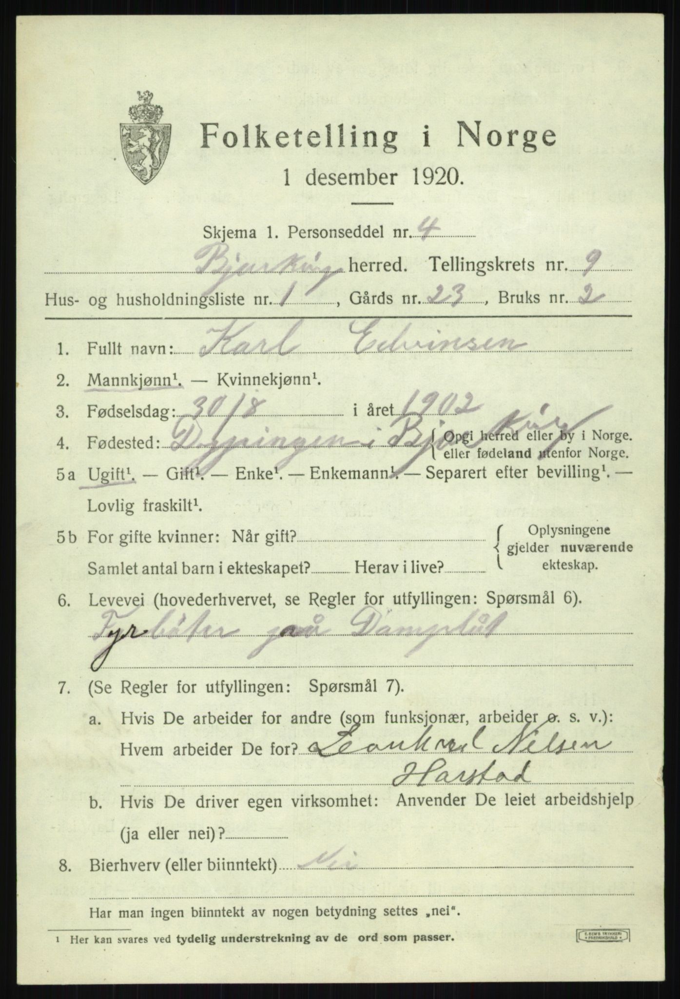 SATØ, 1920 census for Bjarkøy, 1920, p. 3825