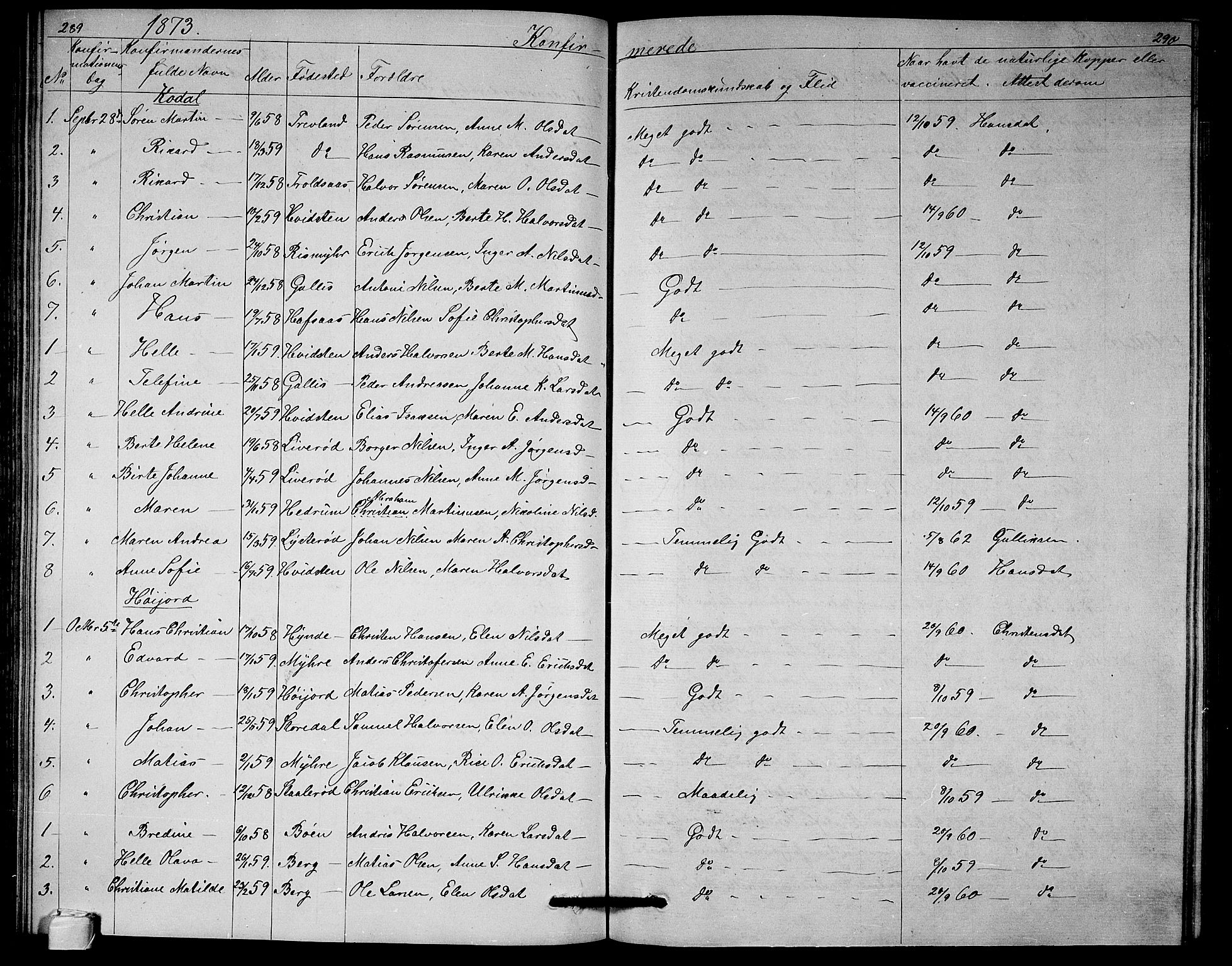Andebu kirkebøker, SAKO/A-336/G/Ga/L0004: Parish register (copy) no. I 4, 1868-1882, p. 289-290