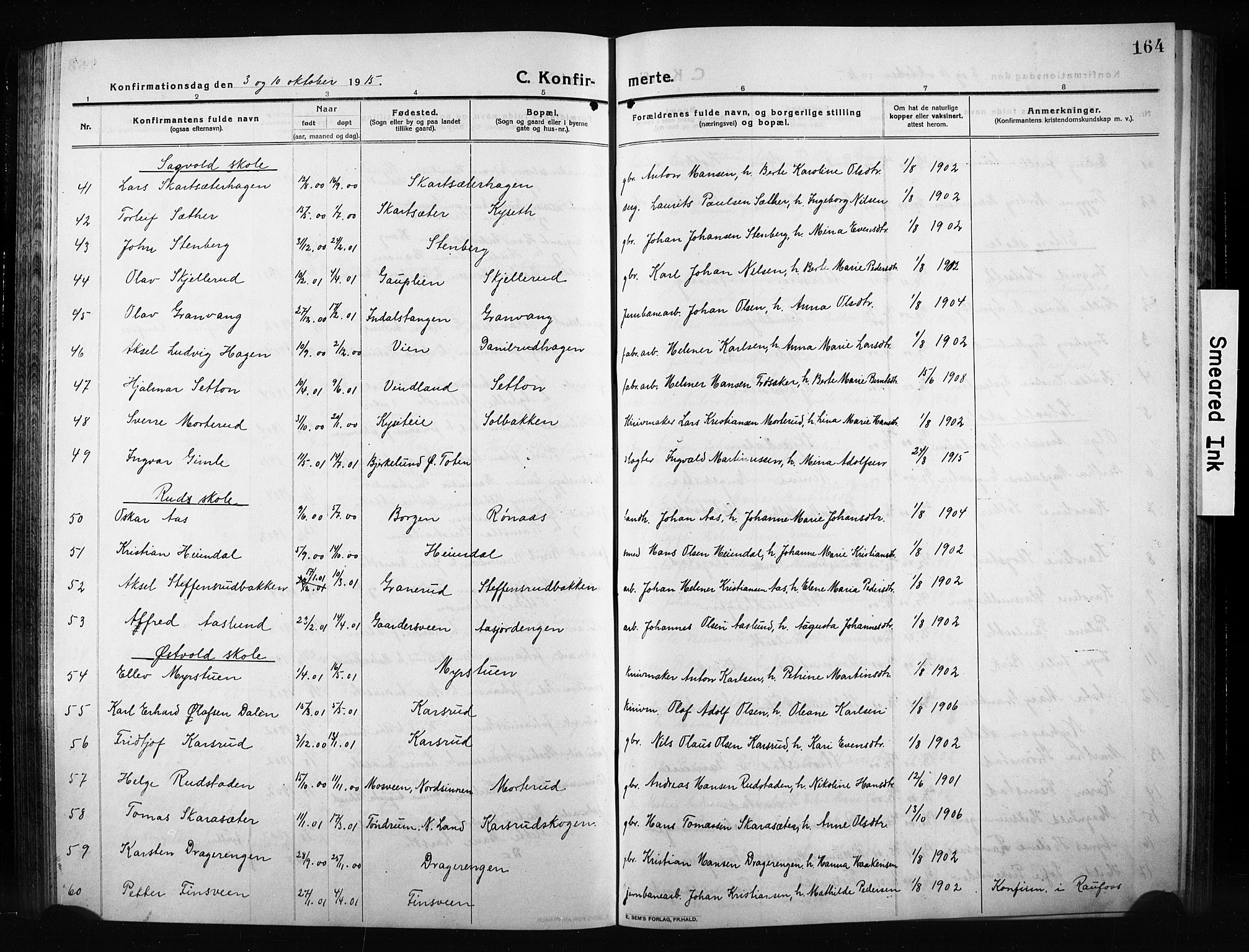 Vestre Toten prestekontor, SAH/PREST-108/H/Ha/Hab/L0012: Parish register (copy) no. 12, 1909-1928, p. 164