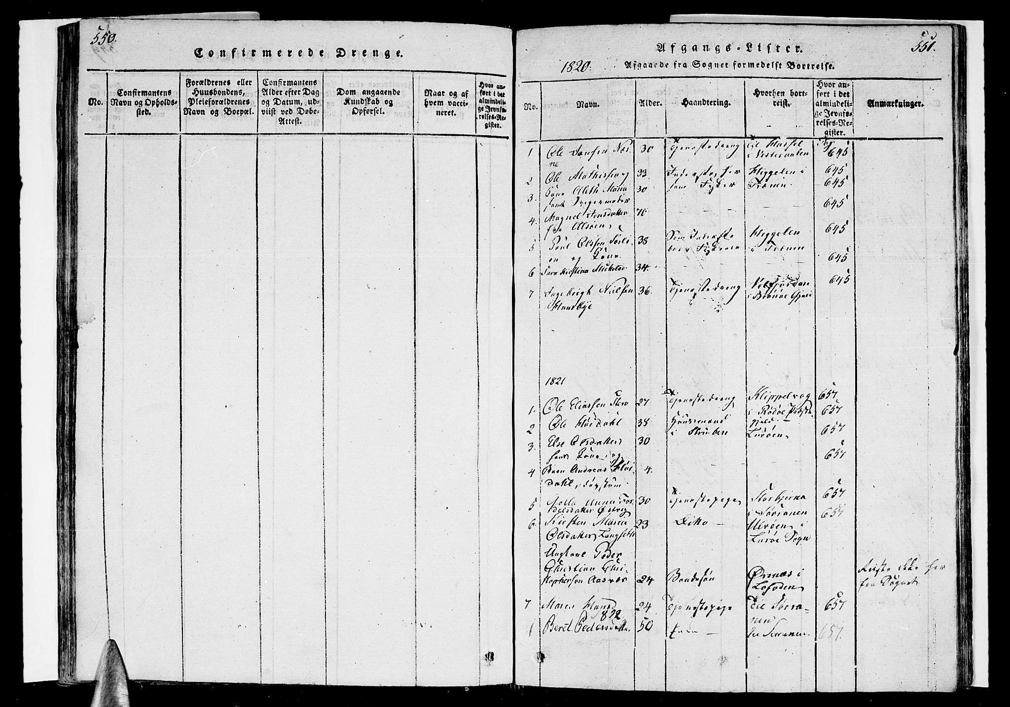 Ministerialprotokoller, klokkerbøker og fødselsregistre - Nordland, AV/SAT-A-1459/838/L0546: Parish register (official) no. 838A05 /1, 1820-1828, p. 550-551