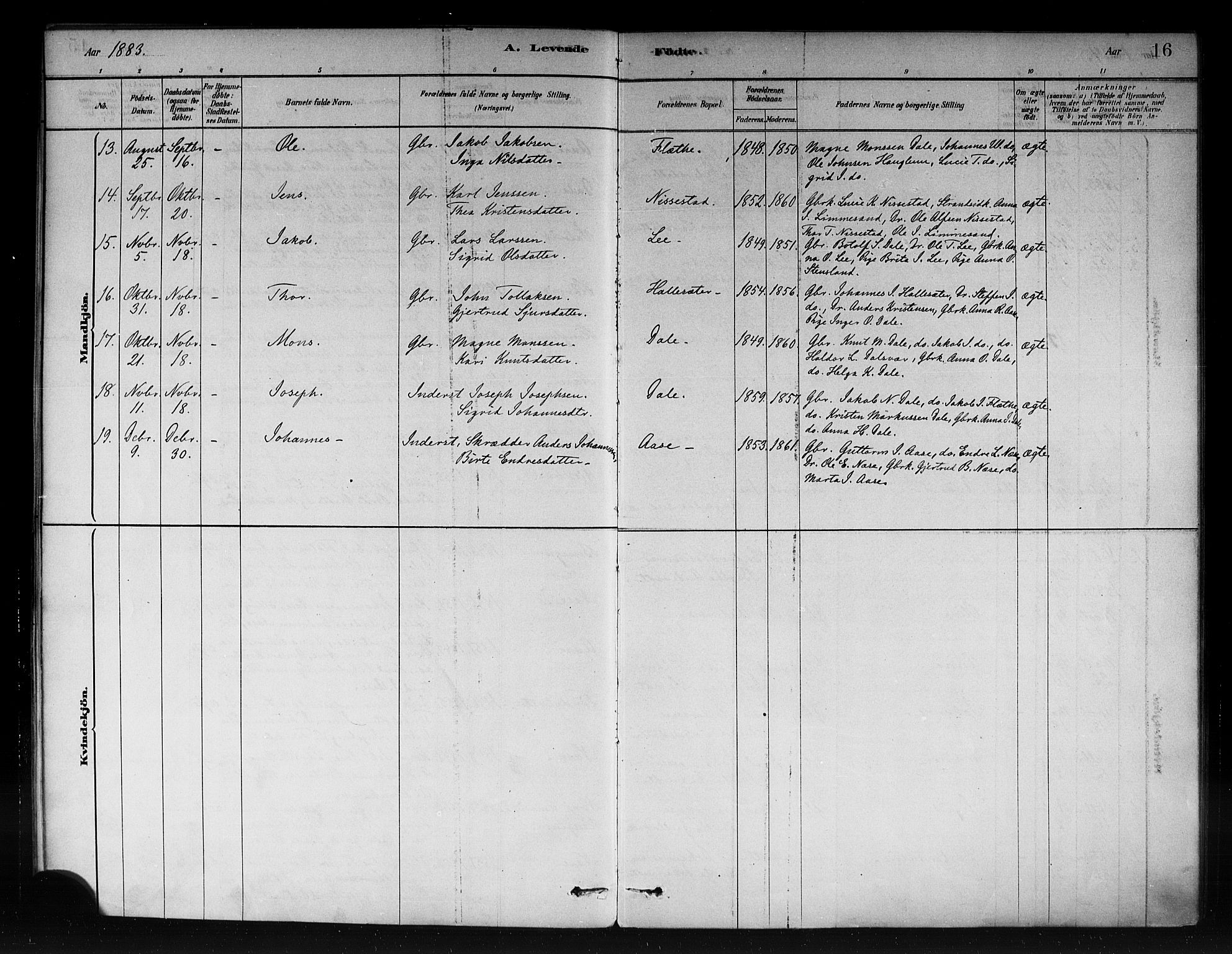 Vik sokneprestembete, SAB/A-81501: Parish register (official) no. C 1, 1878-1890, p. 16