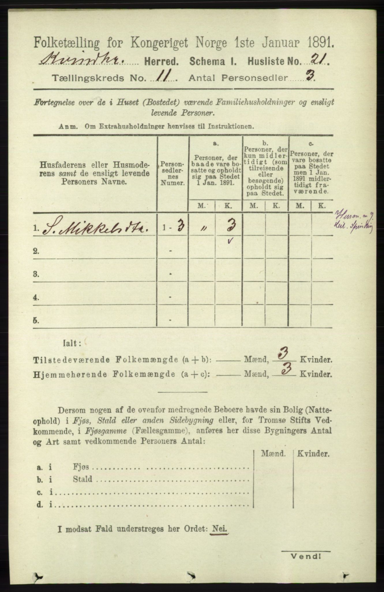 RA, 1891 census for 1224 Kvinnherad, 1891, p. 3806