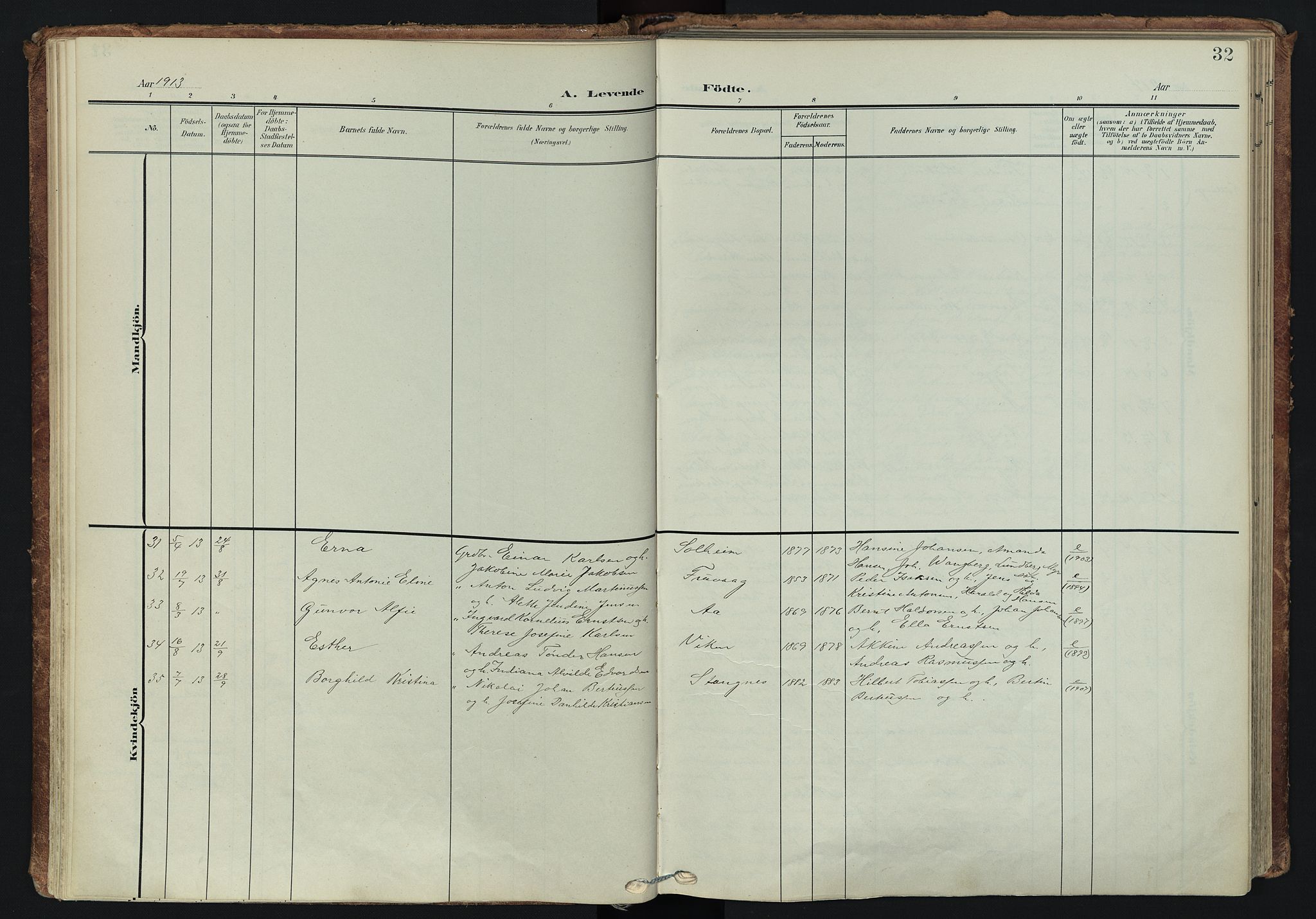 Tranøy sokneprestkontor, SATØ/S-1313/I/Ia/Iaa/L0014kirke: Parish register (official) no. 14, 1905-1919, p. 32