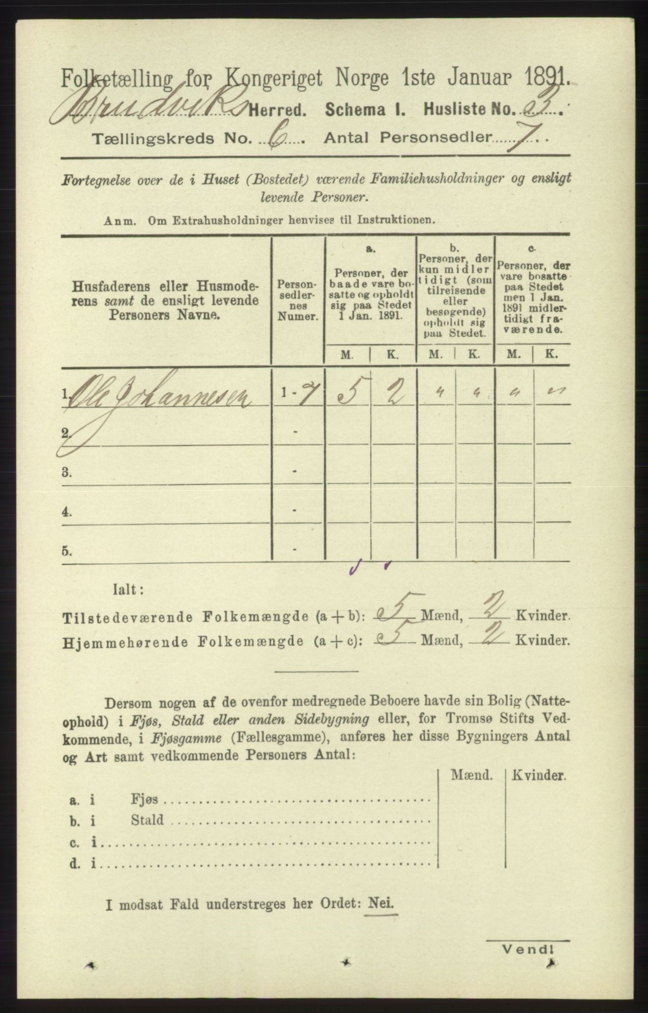 RA, 1891 census for 1251 Bruvik, 1891, p. 1730