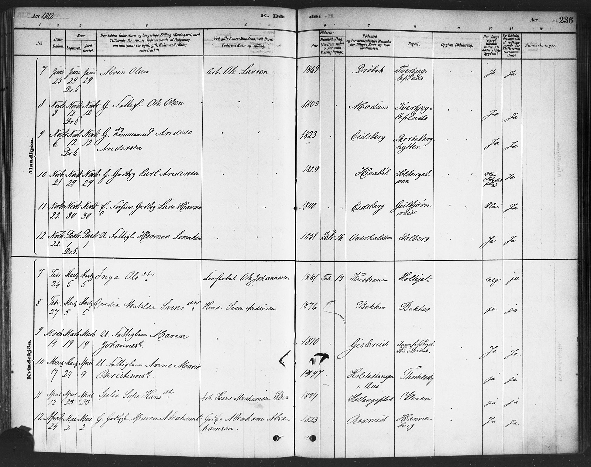 Drøbak prestekontor Kirkebøker, SAO/A-10142a/F/Fc/L0002: Parish register (official) no. III 2, 1878-1891, p. 236