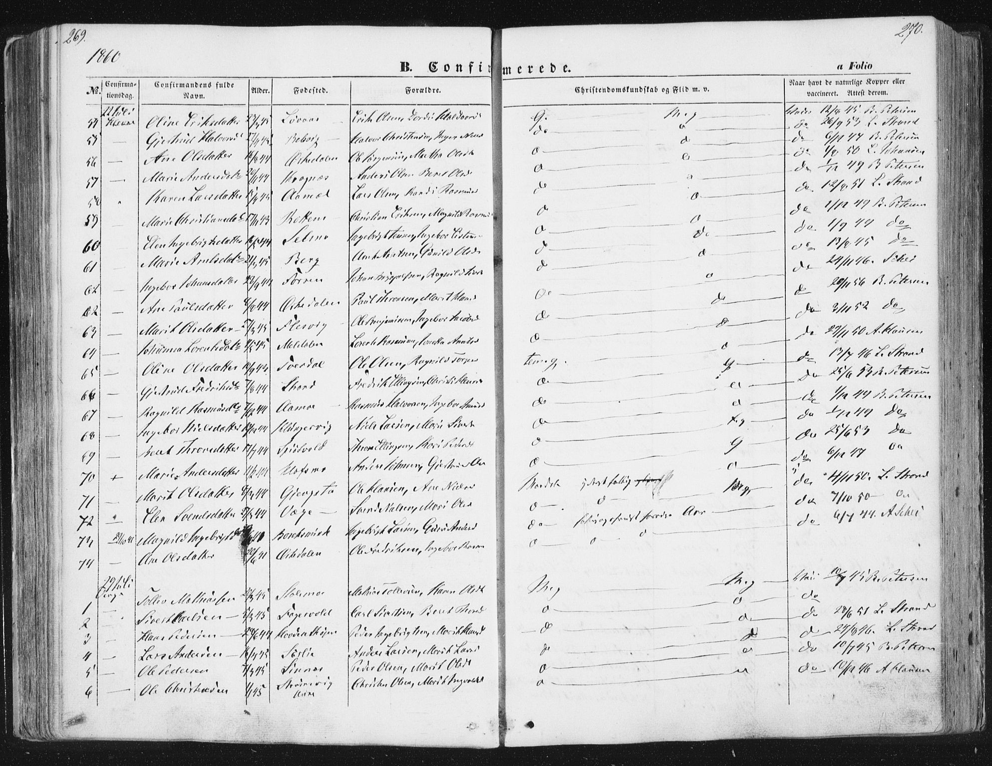 Ministerialprotokoller, klokkerbøker og fødselsregistre - Sør-Trøndelag, SAT/A-1456/630/L0494: Parish register (official) no. 630A07, 1852-1868, p. 269-270