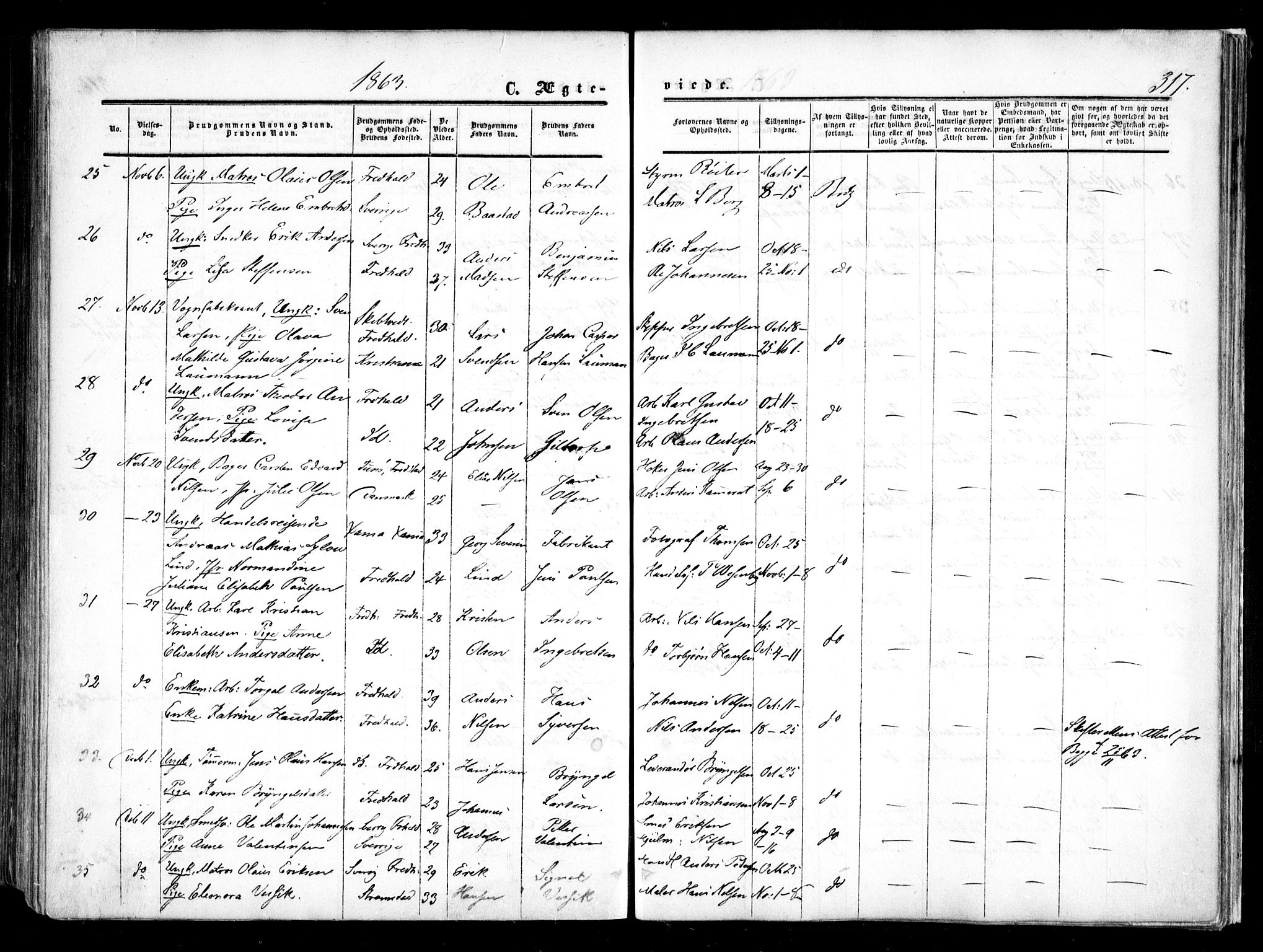 Halden prestekontor Kirkebøker, SAO/A-10909/F/Fa/L0007: Parish register (official) no. I 7, 1857-1865, p. 317