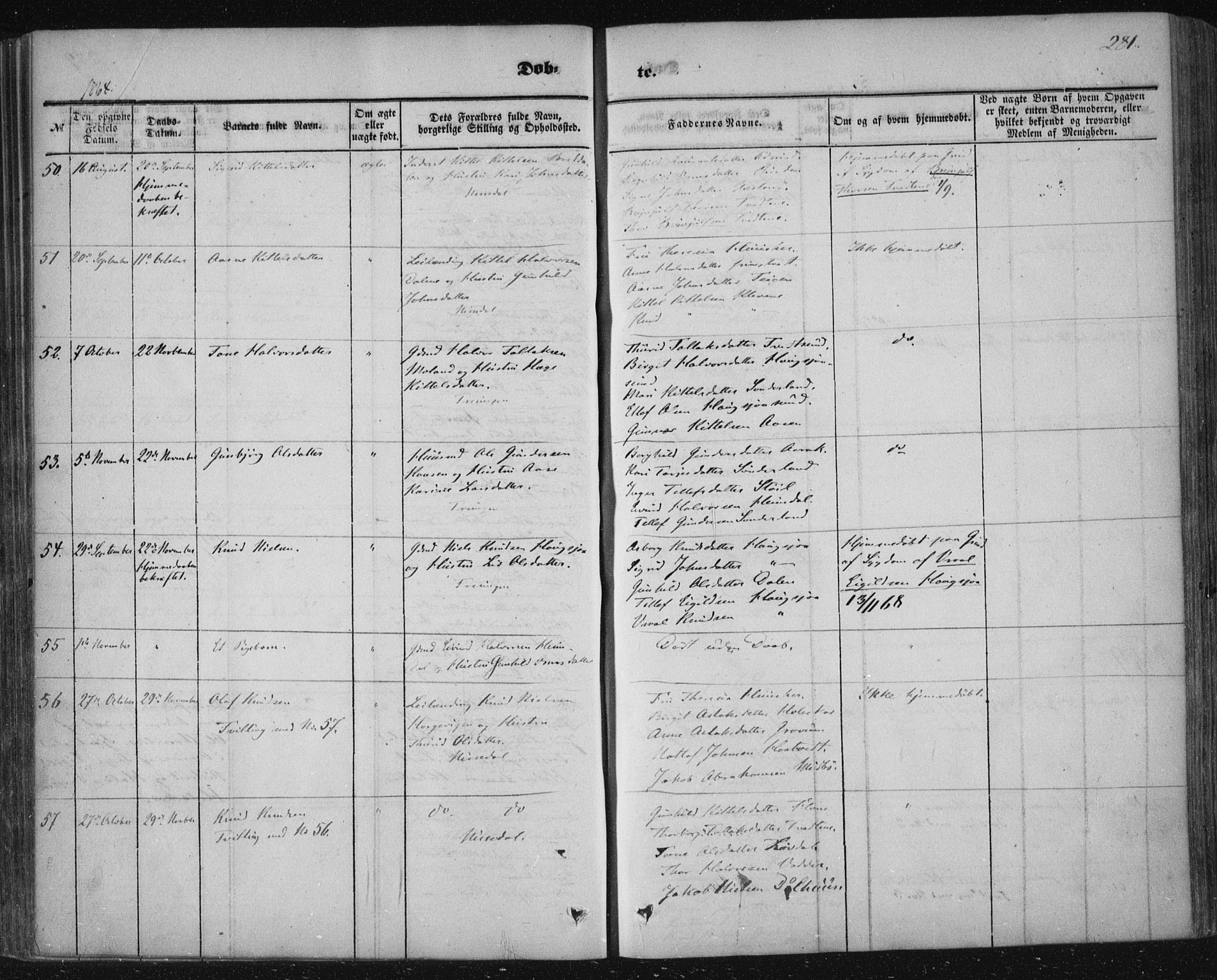 Nissedal kirkebøker, AV/SAKO-A-288/F/Fa/L0003: Parish register (official) no. I 3, 1846-1870, p. 280-281