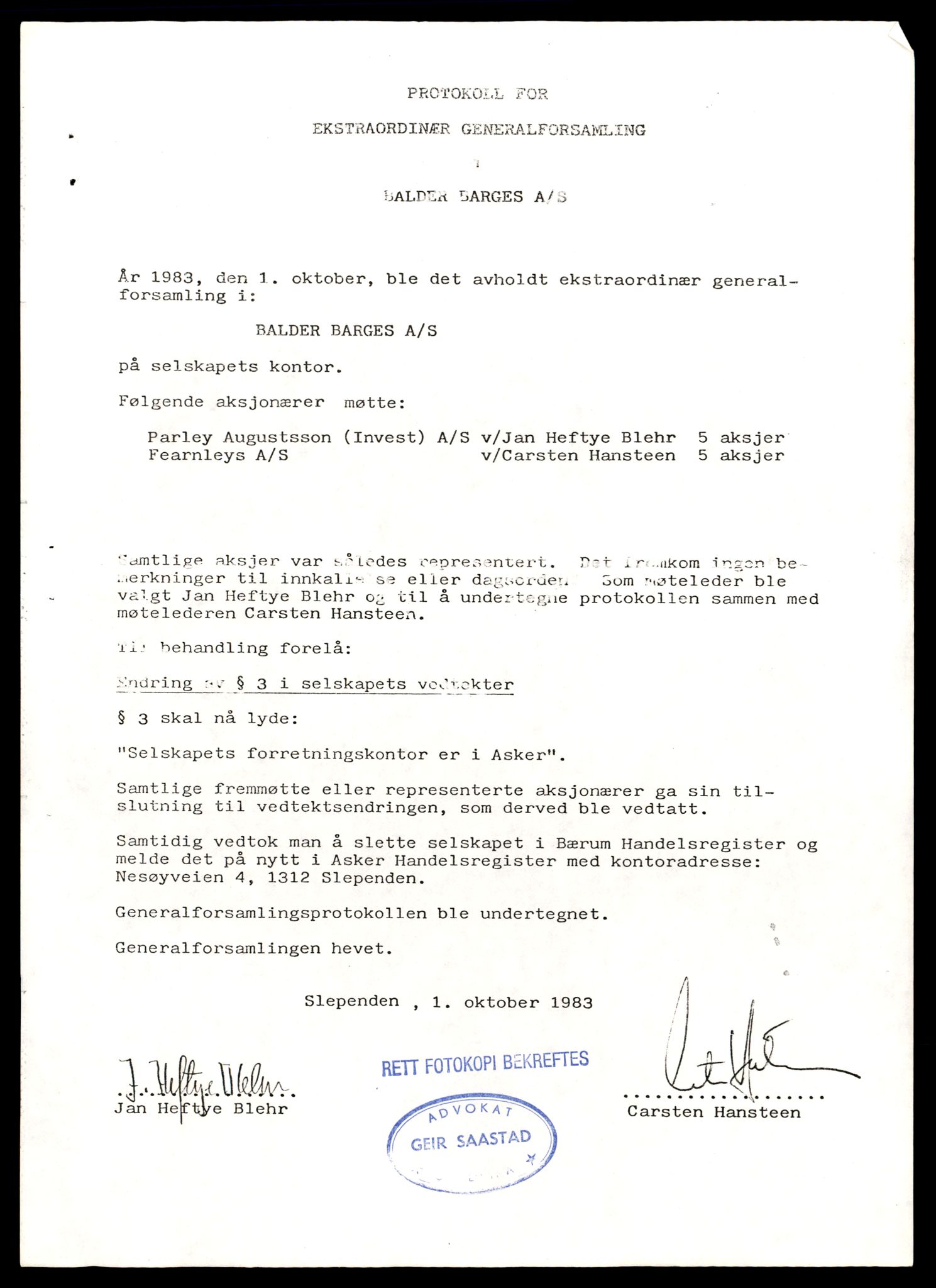 Asker og Bærum tingrett, SAT/A-10379/K/Kb/Kba/L0065: Aksjeselskap og komandittselskap, Balder, 1983, p. 5