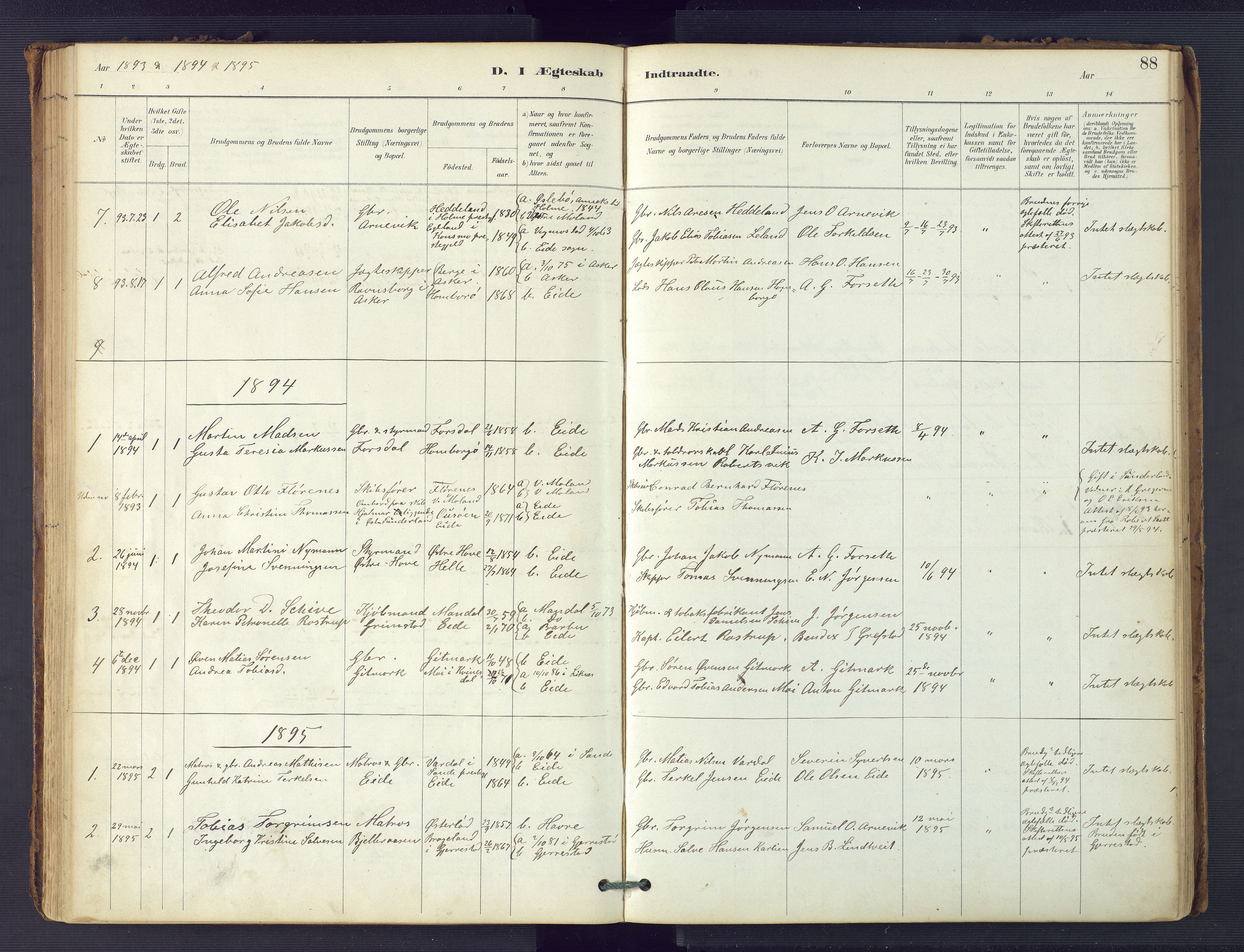 Hommedal sokneprestkontor, SAK/1111-0023/F/Fa/Faa/L0003: Parish register (official) no. A 3, 1885-1916, p. 88