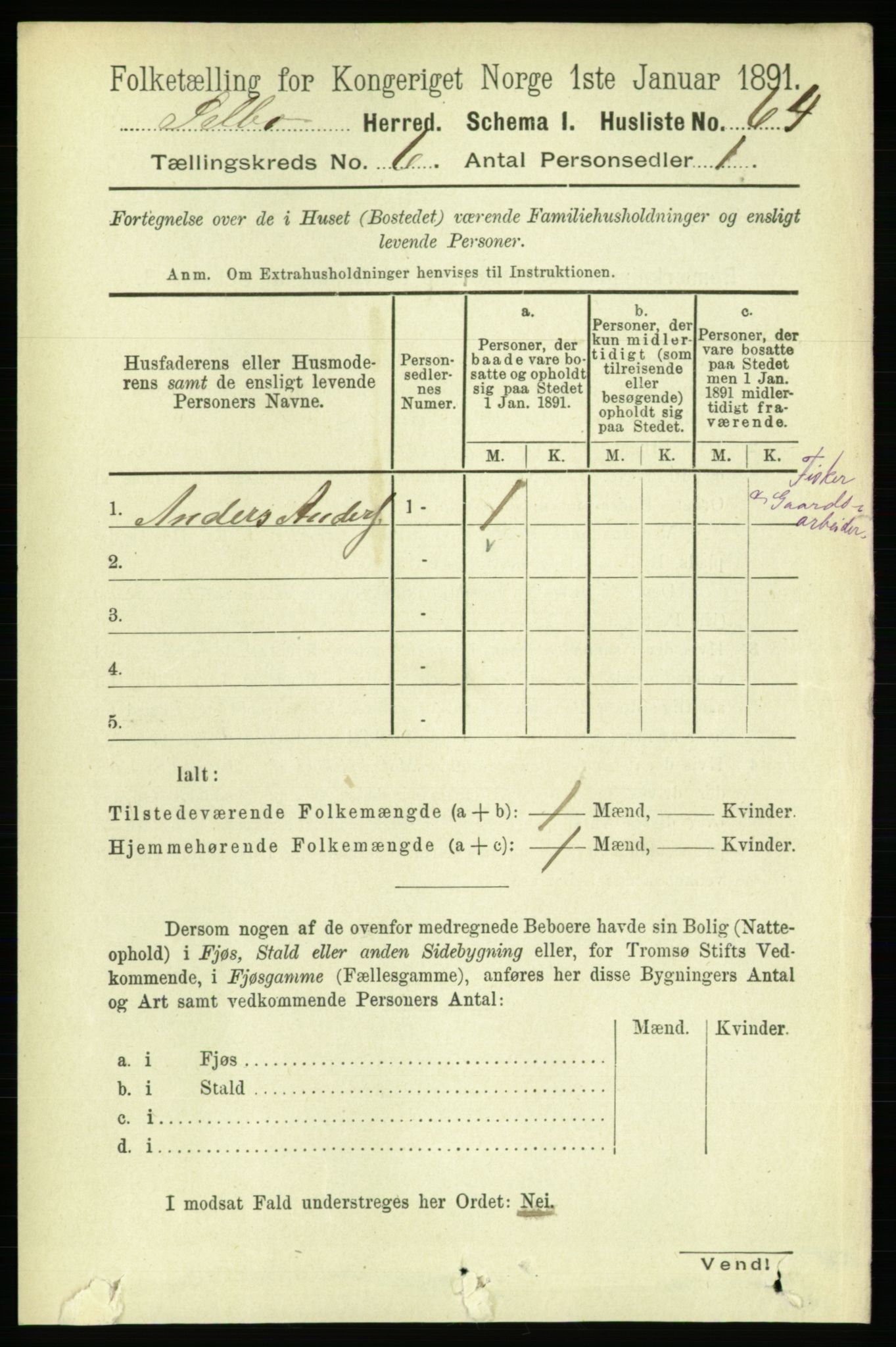 RA, 1891 census for 1664 Selbu, 1891, p. 2122