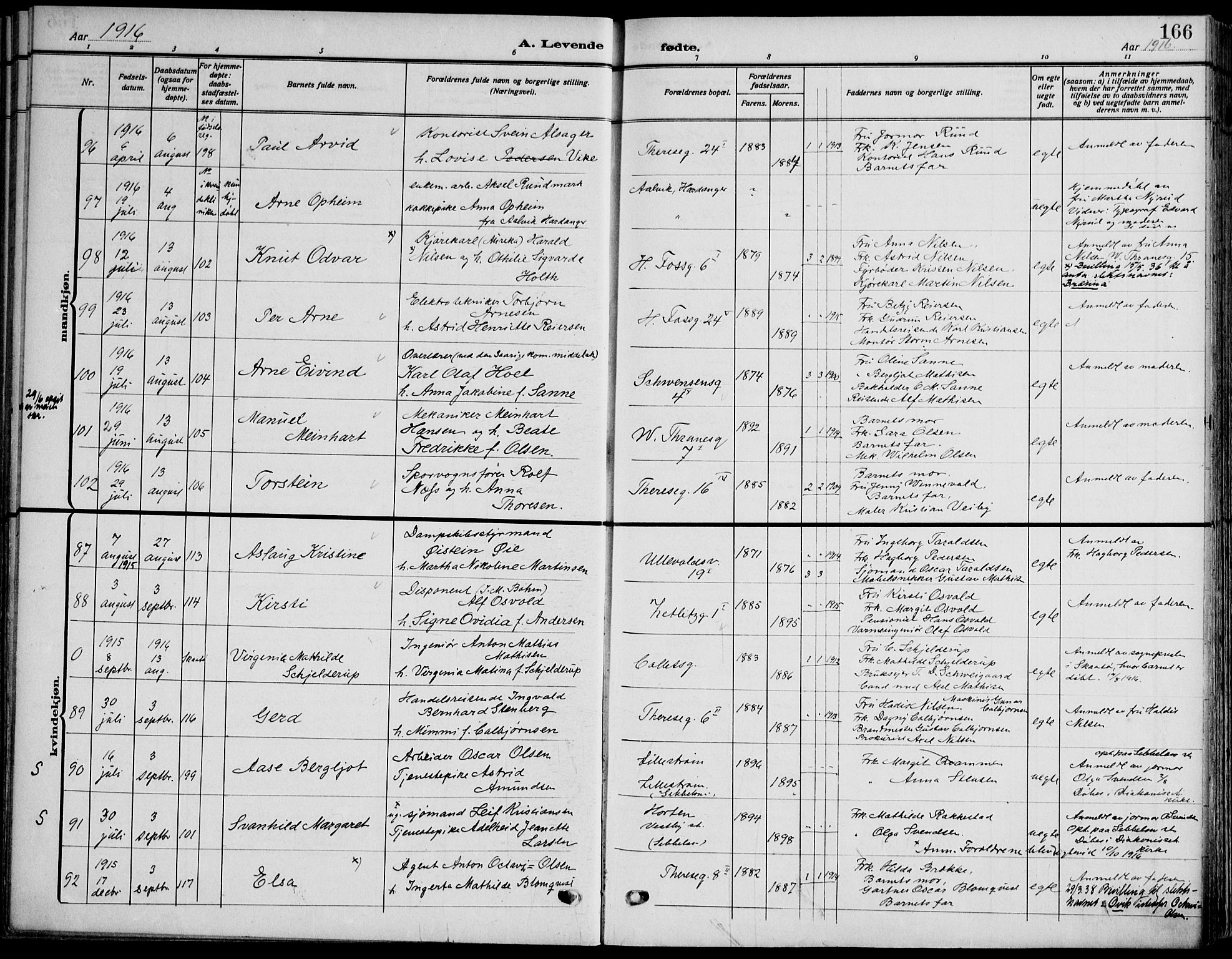 Gamle Aker prestekontor Kirkebøker, SAO/A-10617a/F/L0014: Parish register (official) no. 14, 1909-1924, p. 166