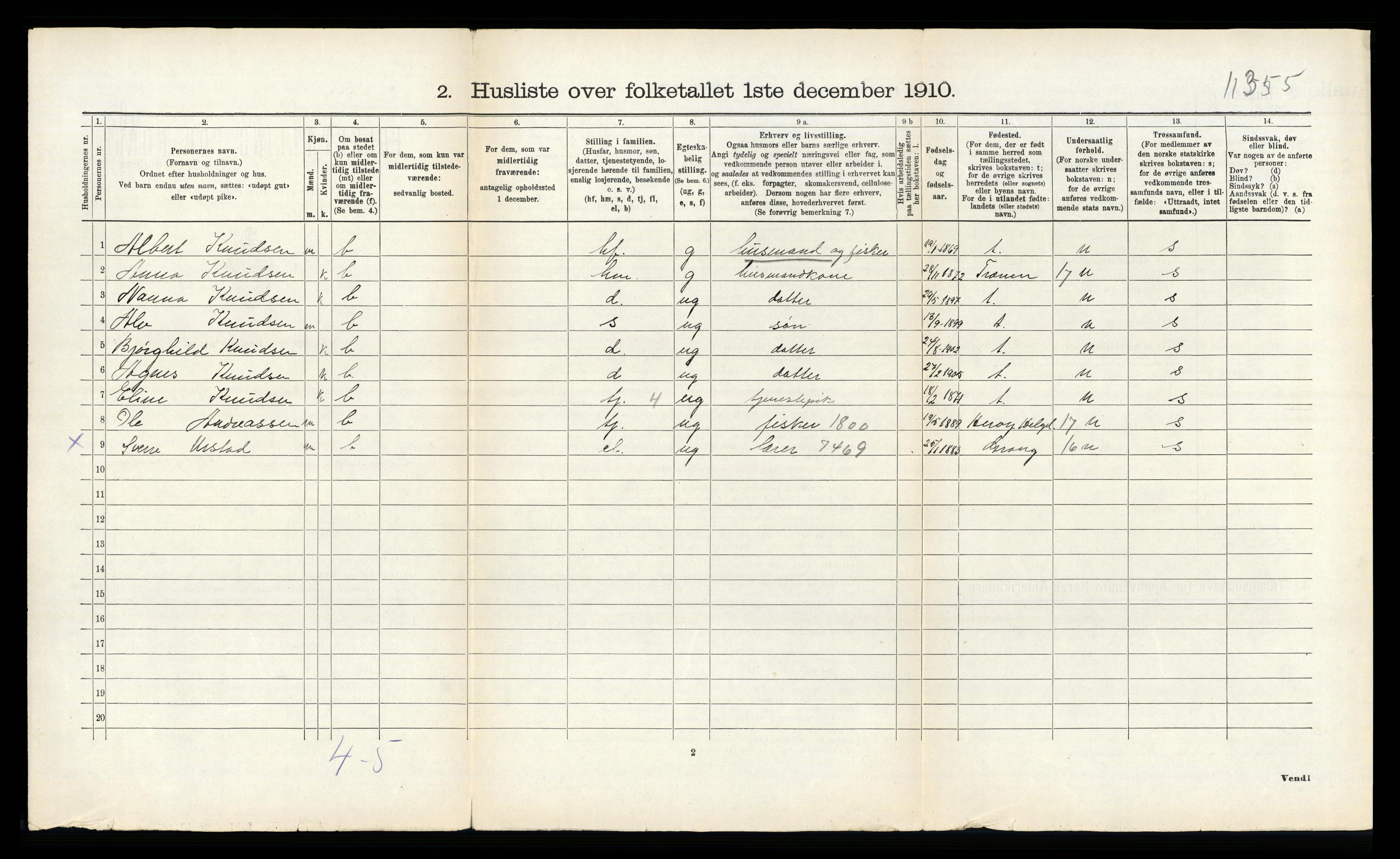 RA, 1910 census for Dønnes, 1910, p. 205