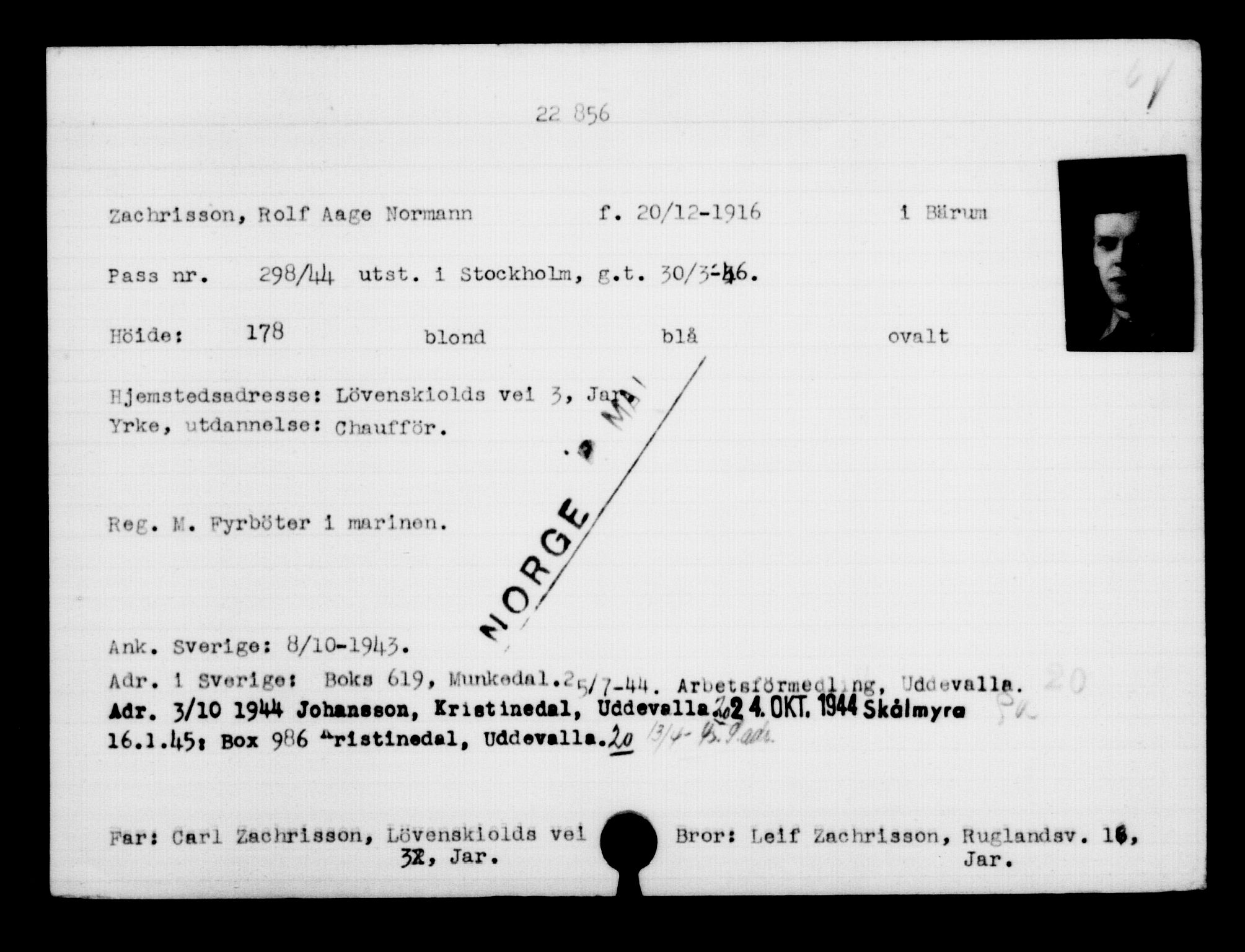 Den Kgl. Norske Legasjons Flyktningskontor, RA/S-6753/V/Va/L0010: Kjesäterkartoteket.  Flyktningenr. 22000-25314, 1940-1945, p. 934