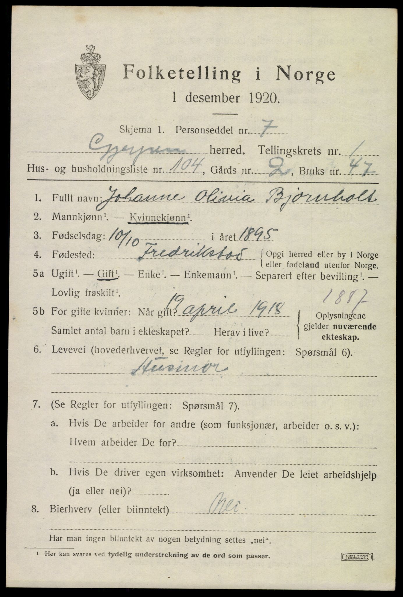 SAKO, 1920 census for Gjerpen, 1920, p. 4082