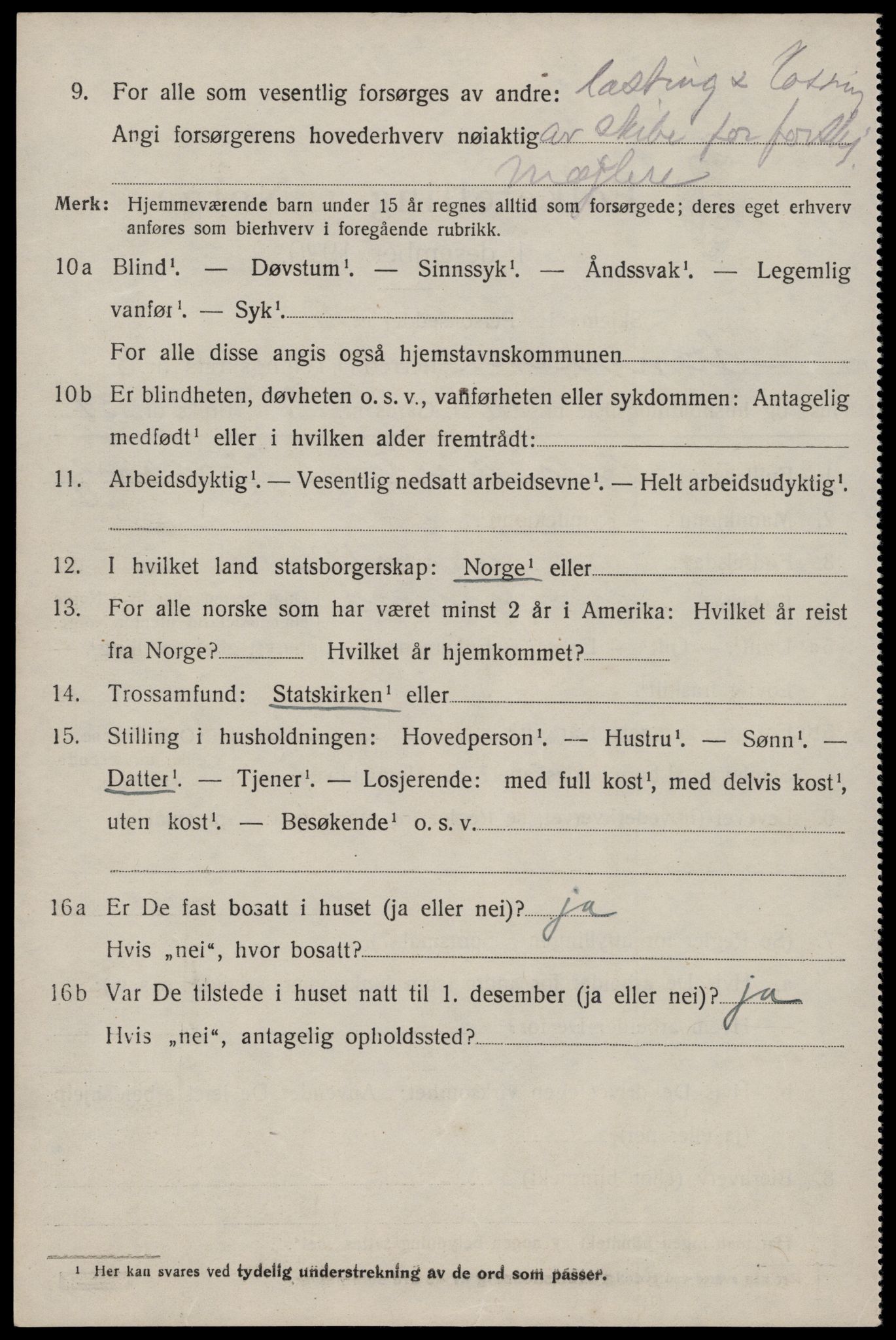 SAST, 1920 census for Stangaland, 1920, p. 2836