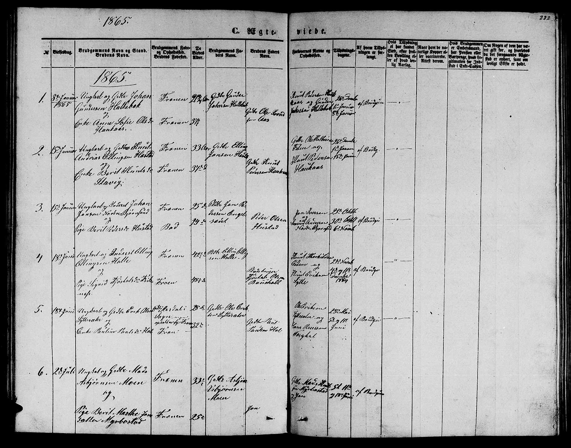 Ministerialprotokoller, klokkerbøker og fødselsregistre - Møre og Romsdal, SAT/A-1454/565/L0753: Parish register (copy) no. 565C02, 1845-1870, p. 222