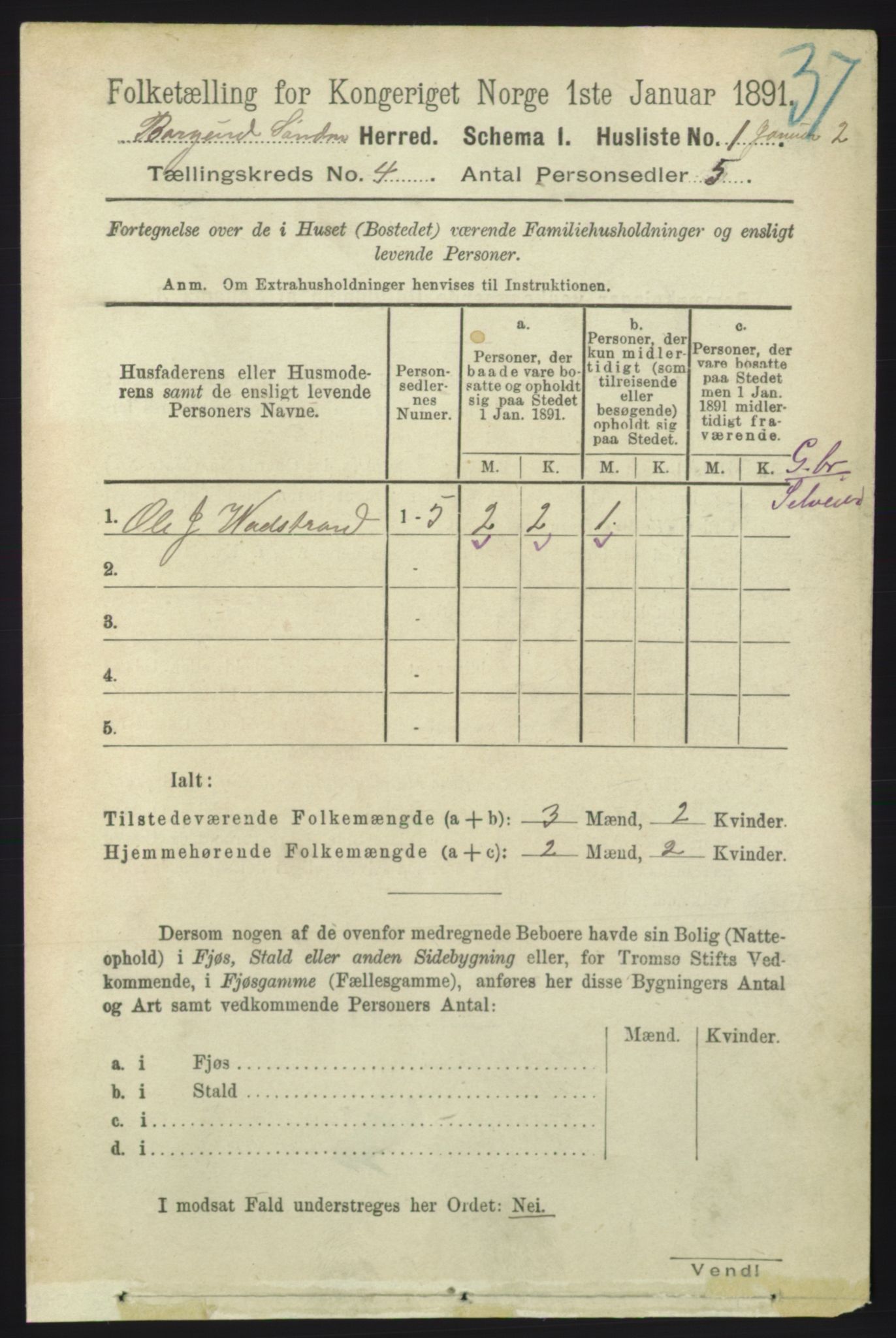 RA, 1891 census for 1531 Borgund, 1891, p. 960
