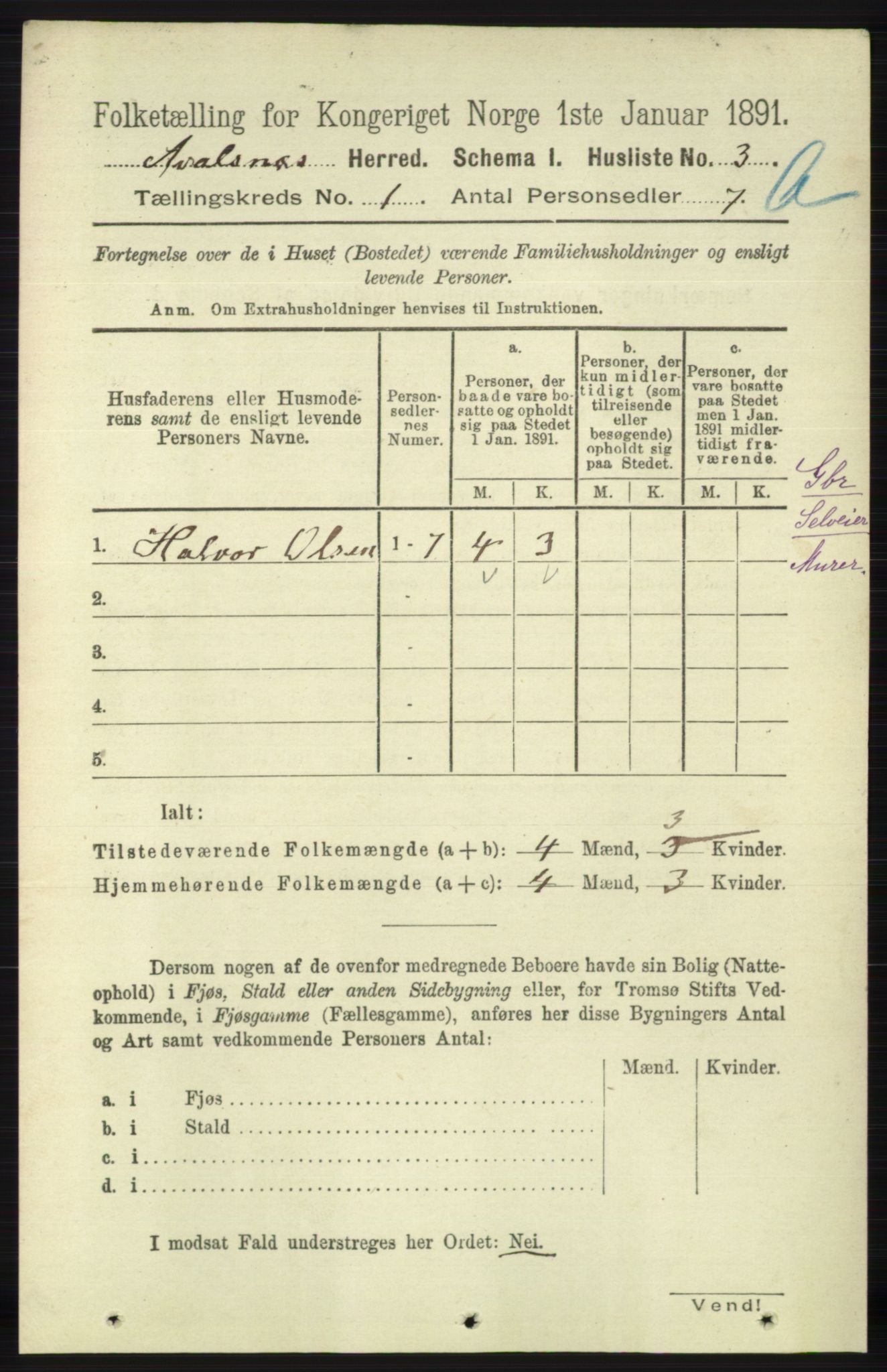 RA, 1891 census for 1147 Avaldsnes, 1891, p. 51