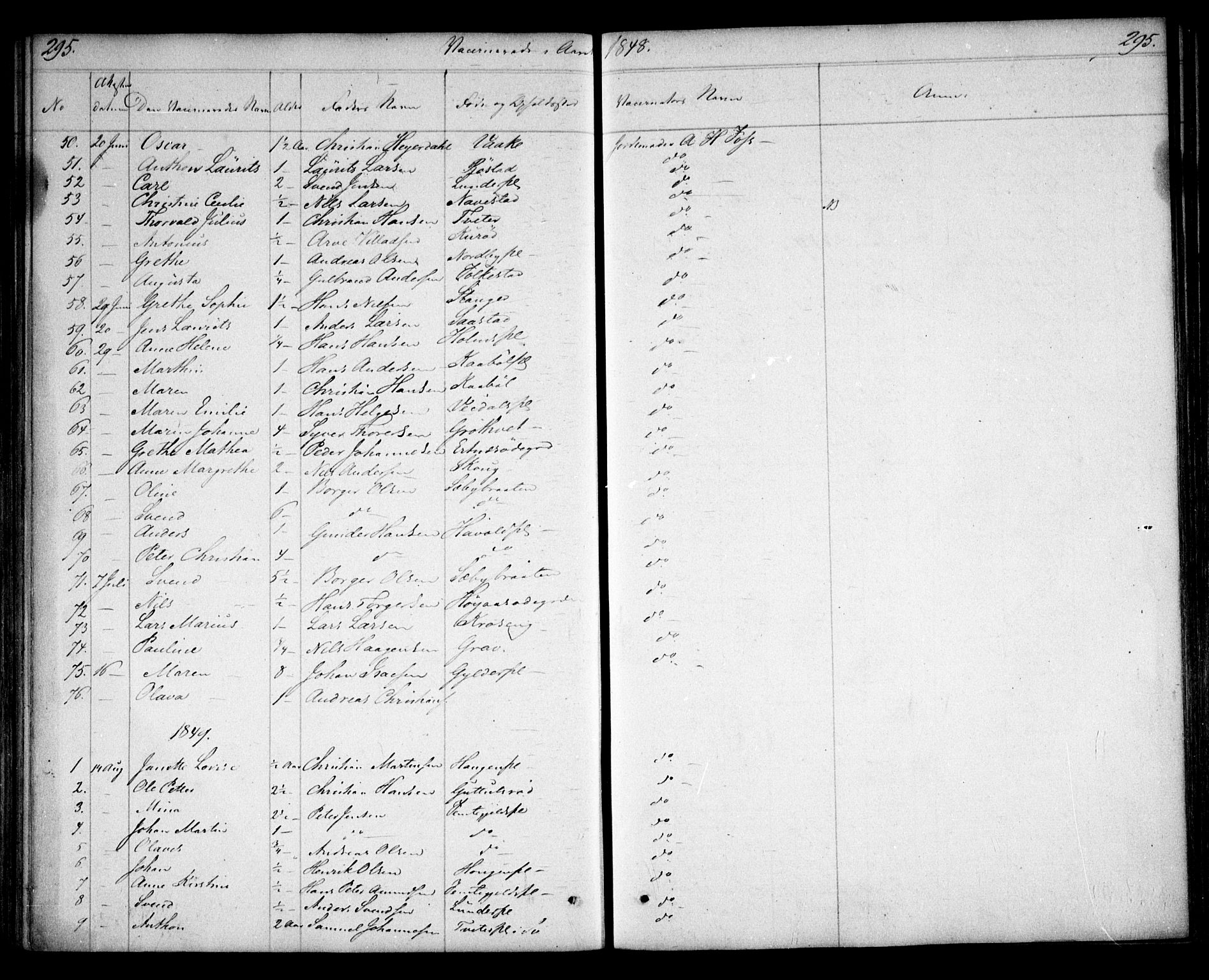 Våler prestekontor Kirkebøker, AV/SAO-A-11083/F/Fa/L0006: Parish register (official) no. I 6, 1840-1861, p. 295