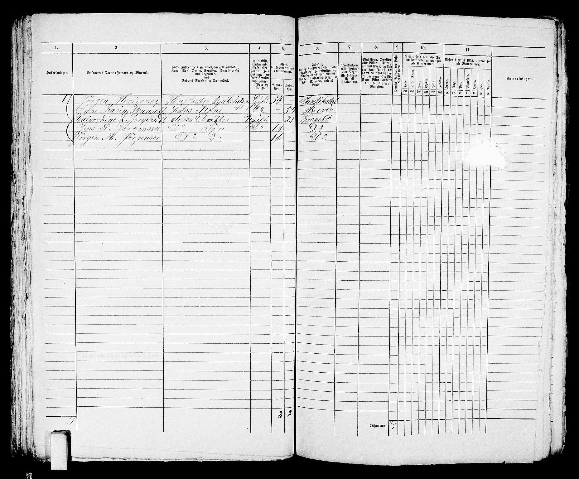 RA, 1865 census for Kragerø/Kragerø, 1865, p. 58