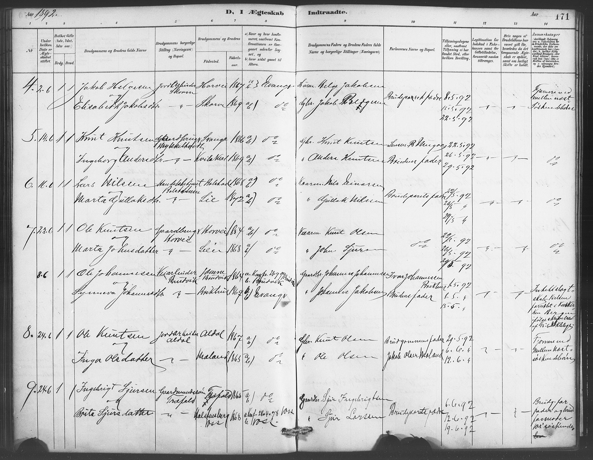 Evanger sokneprestembete, AV/SAB-A-99924: Parish register (copy) no. A 4, 1887-1897, p. 171