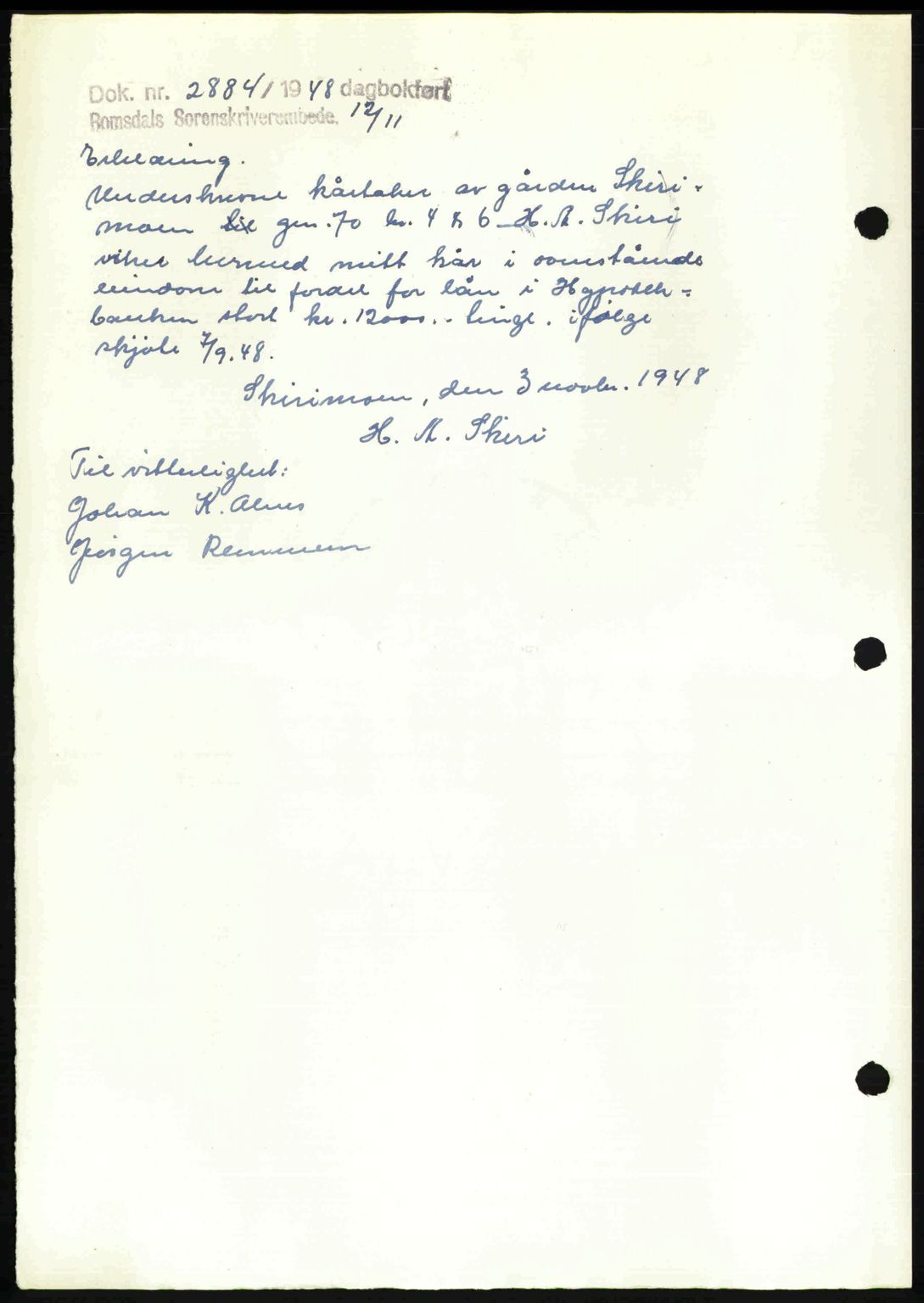 Romsdal sorenskriveri, AV/SAT-A-4149/1/2/2C: Mortgage book no. A27, 1948-1948, Diary no: : 2268/1948