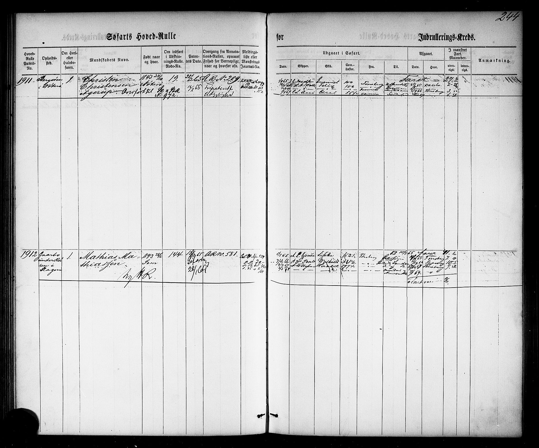 Tønsberg innrulleringskontor, SAKO/A-786/F/Fc/Fca/L0002: Hovedrulle Patent nr. 1429-2133, 1861-1868, p. 283