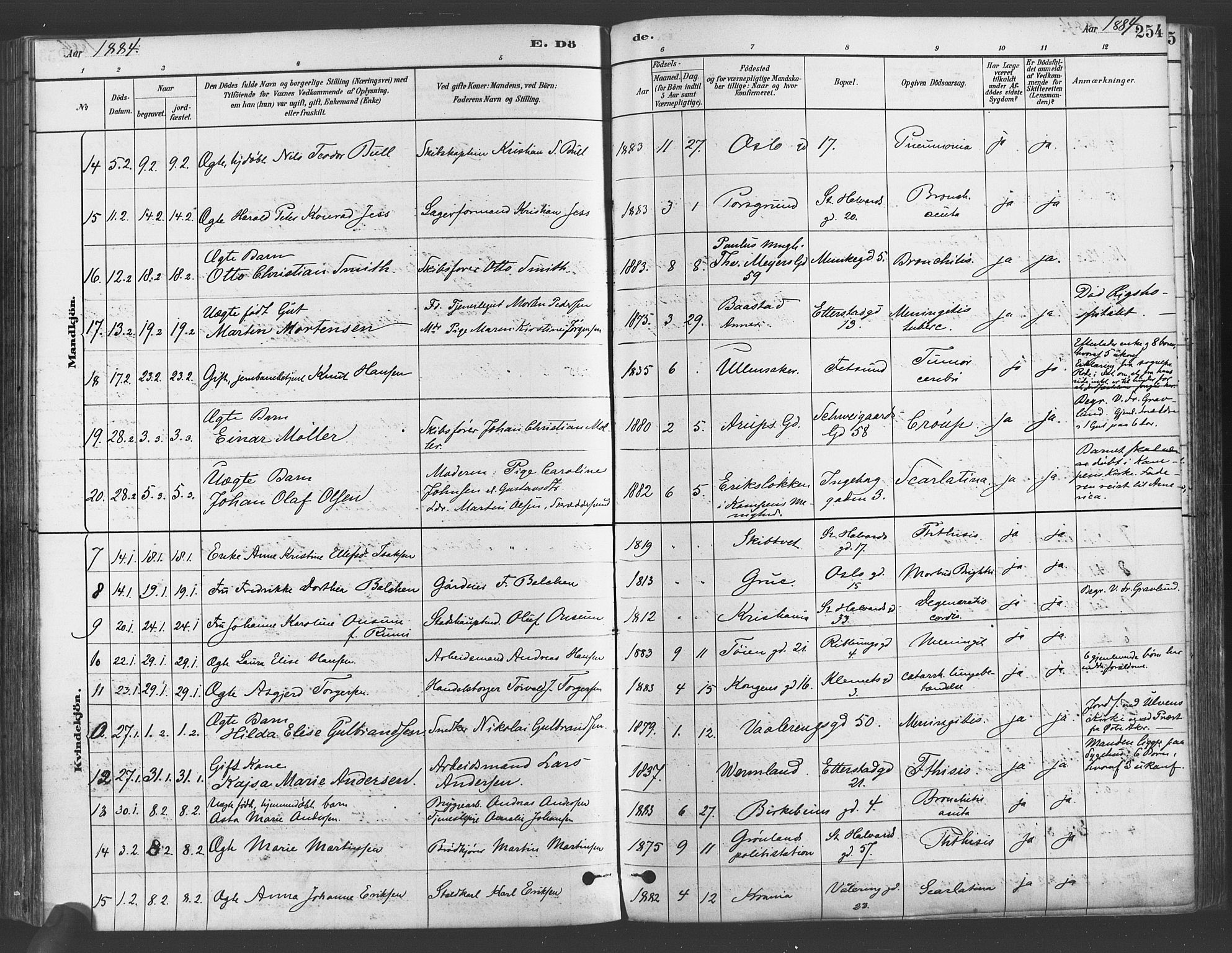 Gamlebyen prestekontor Kirkebøker, SAO/A-10884/F/Fa/L0006: Parish register (official) no. 6, 1881-1890, p. 254