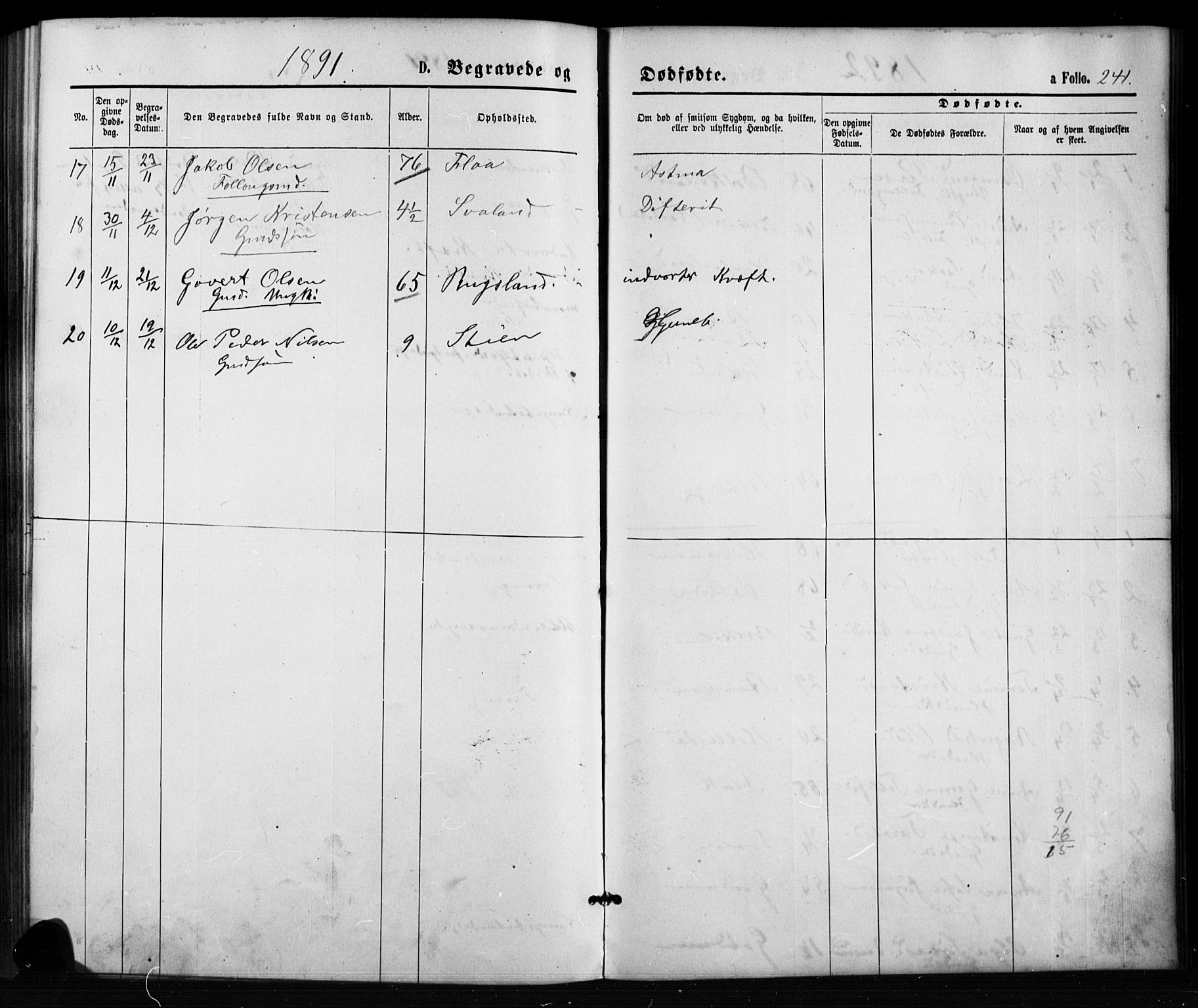 Birkenes sokneprestkontor, SAK/1111-0004/F/Fb/L0003: Parish register (copy) no. B 3, 1876-1892, p. 241