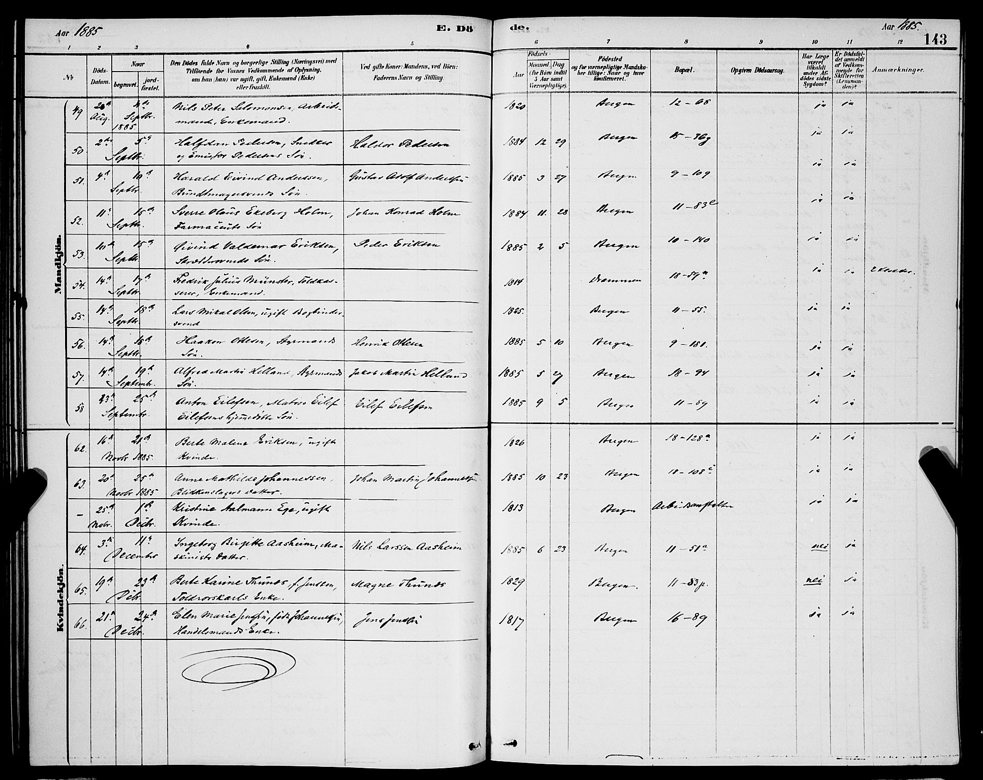 Domkirken sokneprestembete, SAB/A-74801/H/Hab/L0041: Parish register (copy) no. E 5, 1878-1900, p. 143
