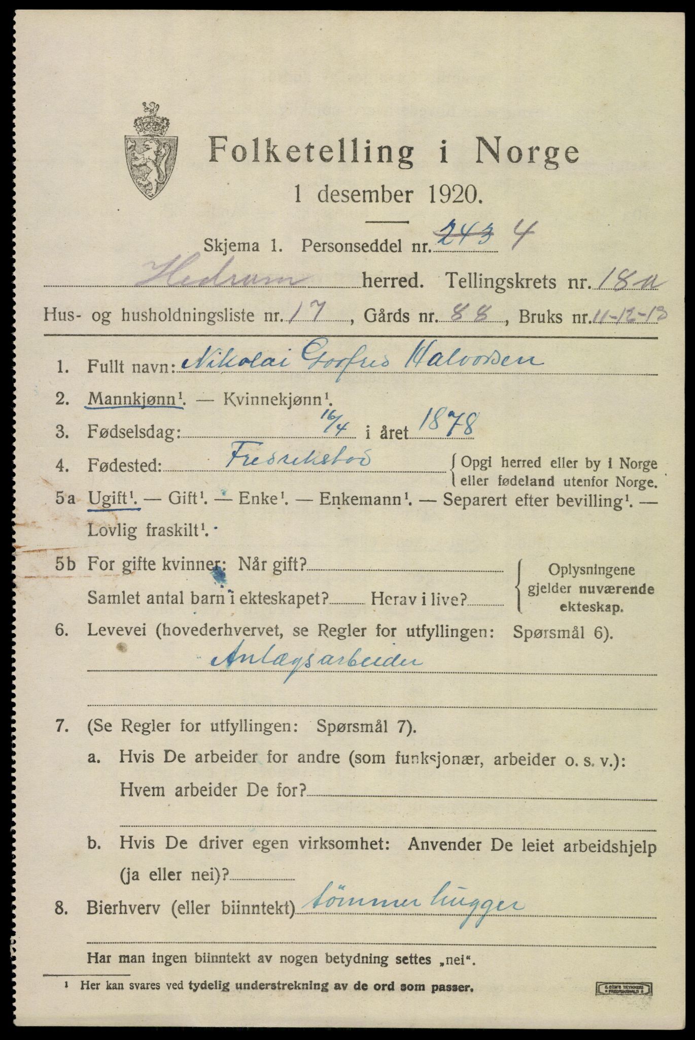 SAKO, 1920 census for Hedrum, 1920, p. 10991