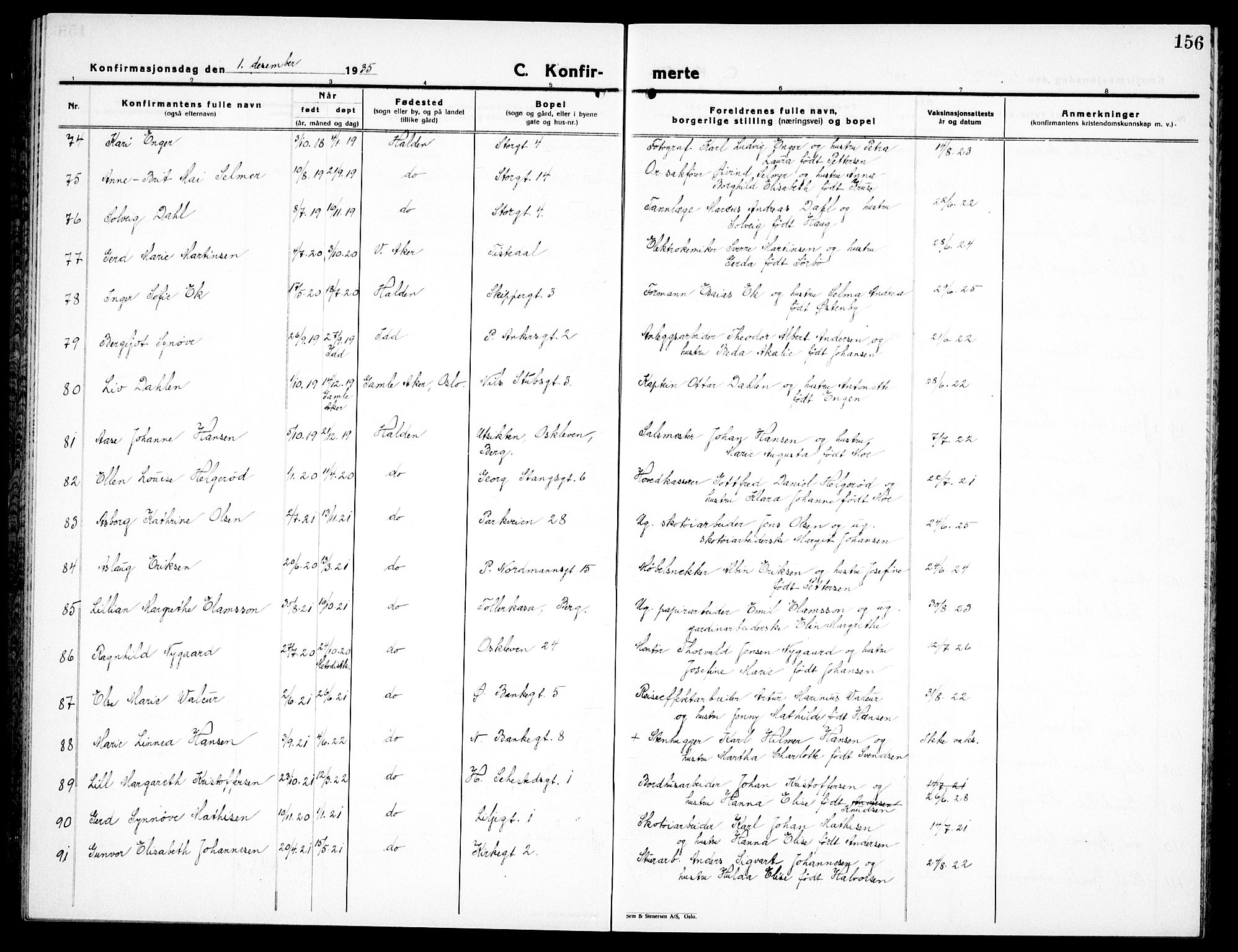 Halden prestekontor Kirkebøker, SAO/A-10909/G/Ga/L0013: Parish register (copy) no. 13, 1924-1939, p. 156
