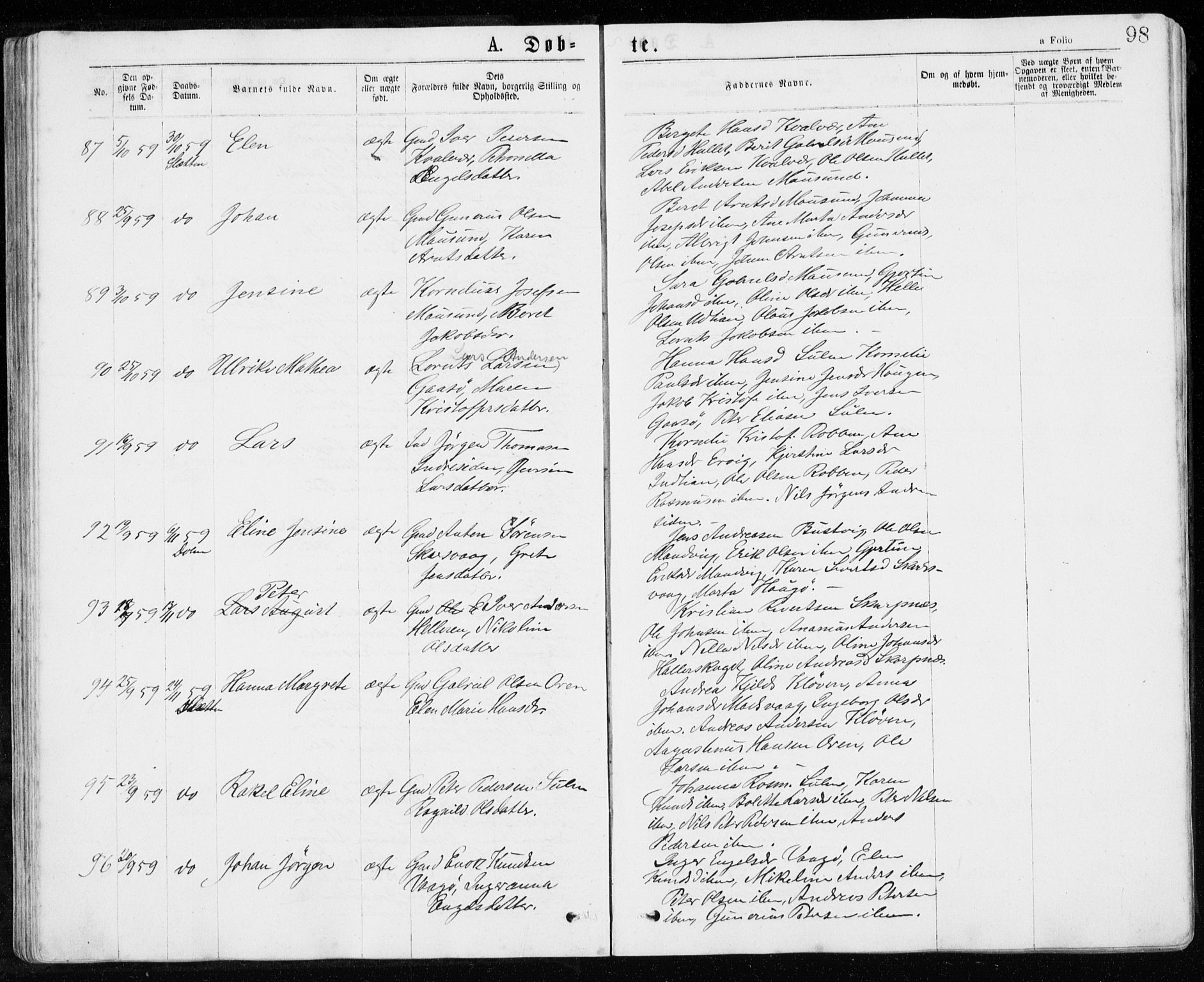 Ministerialprotokoller, klokkerbøker og fødselsregistre - Sør-Trøndelag, SAT/A-1456/640/L0576: Parish register (official) no. 640A01, 1846-1876, p. 98