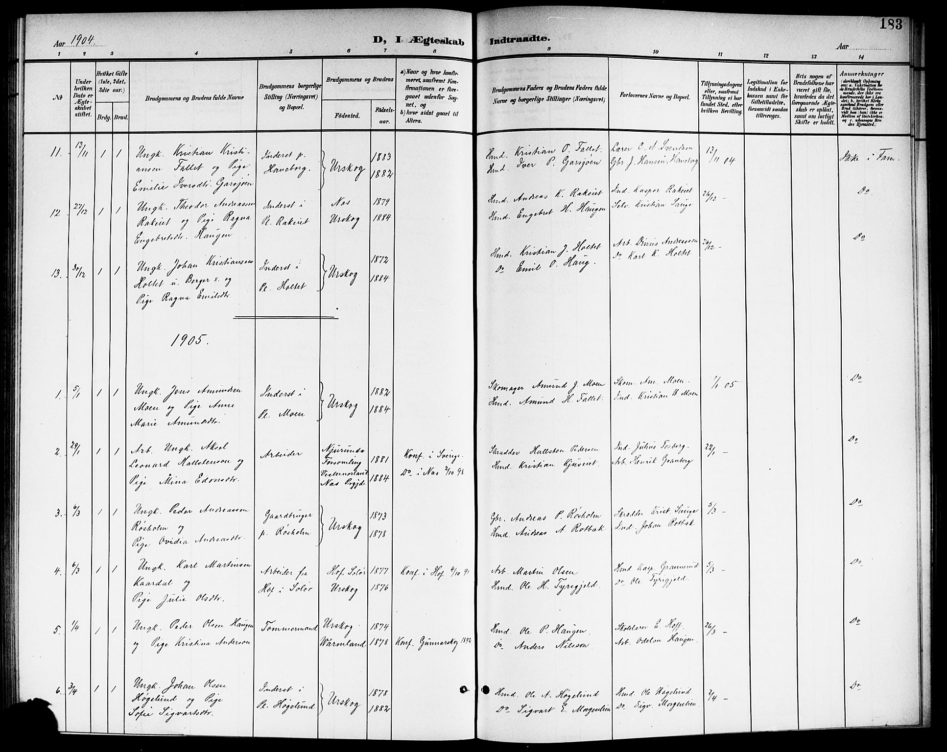 Aurskog prestekontor Kirkebøker, SAO/A-10304a/G/Ga/L0004: Parish register (copy) no. I 4, 1901-1921, p. 183