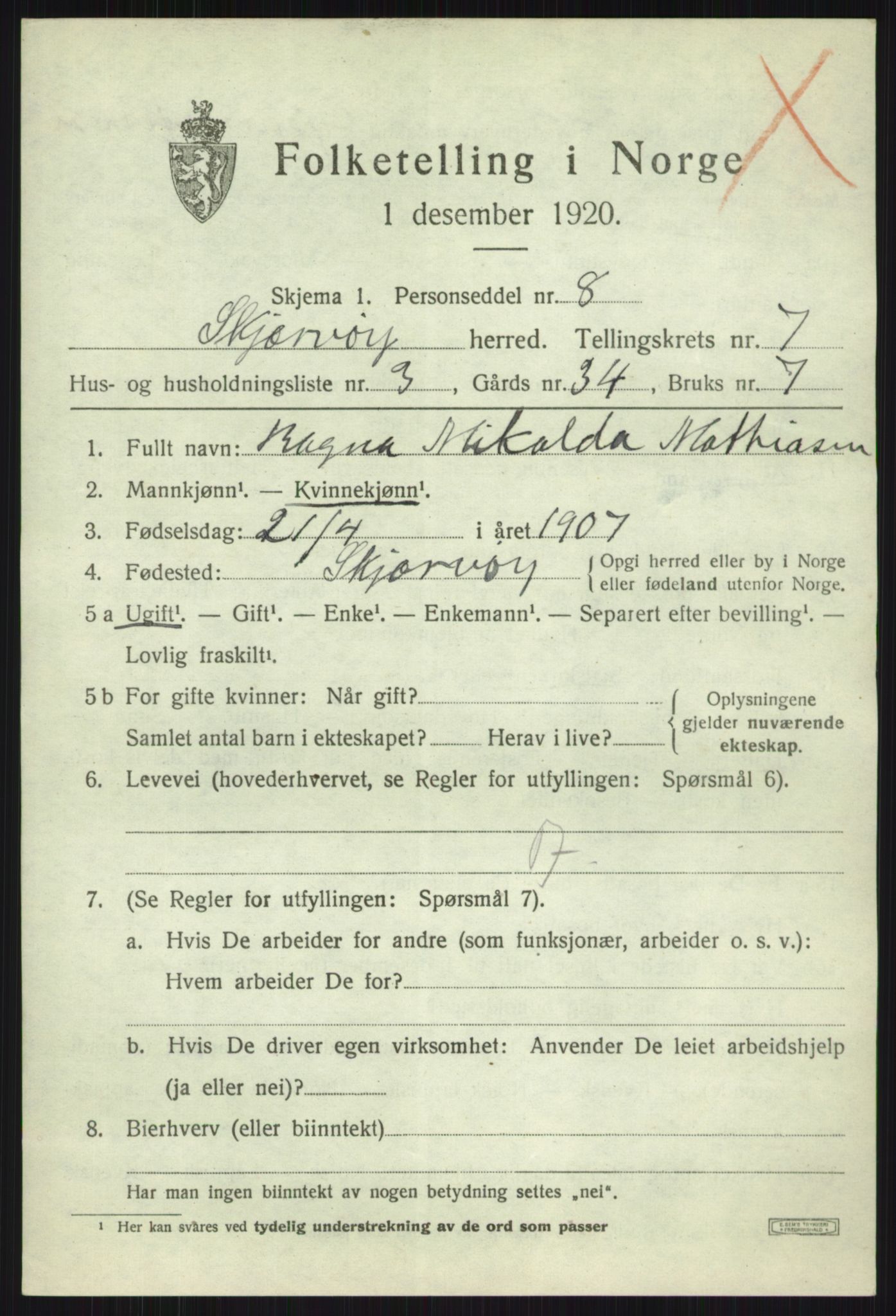 SATØ, 1920 census for Skjervøy, 1920, p. 4307