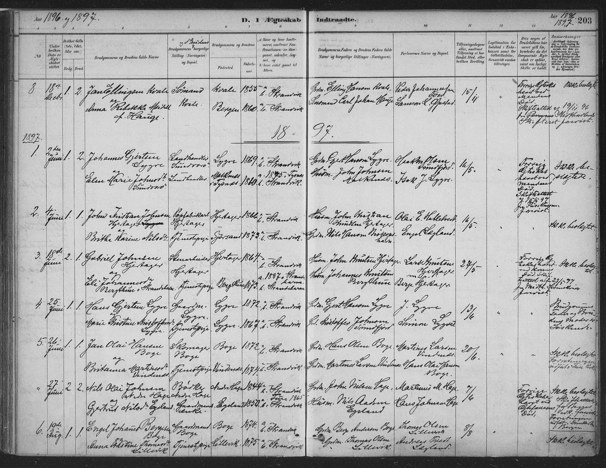 Fusa sokneprestembete, SAB/A-75401/H/Haa: Parish register (official) no. D 1, 1880-1938, p. 203