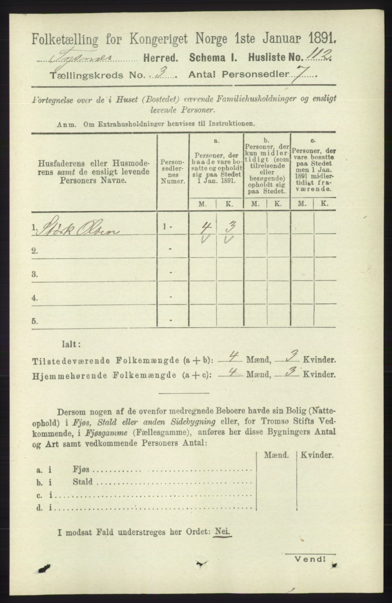 RA, 1891 census for 1223 Tysnes, 1891, p. 838