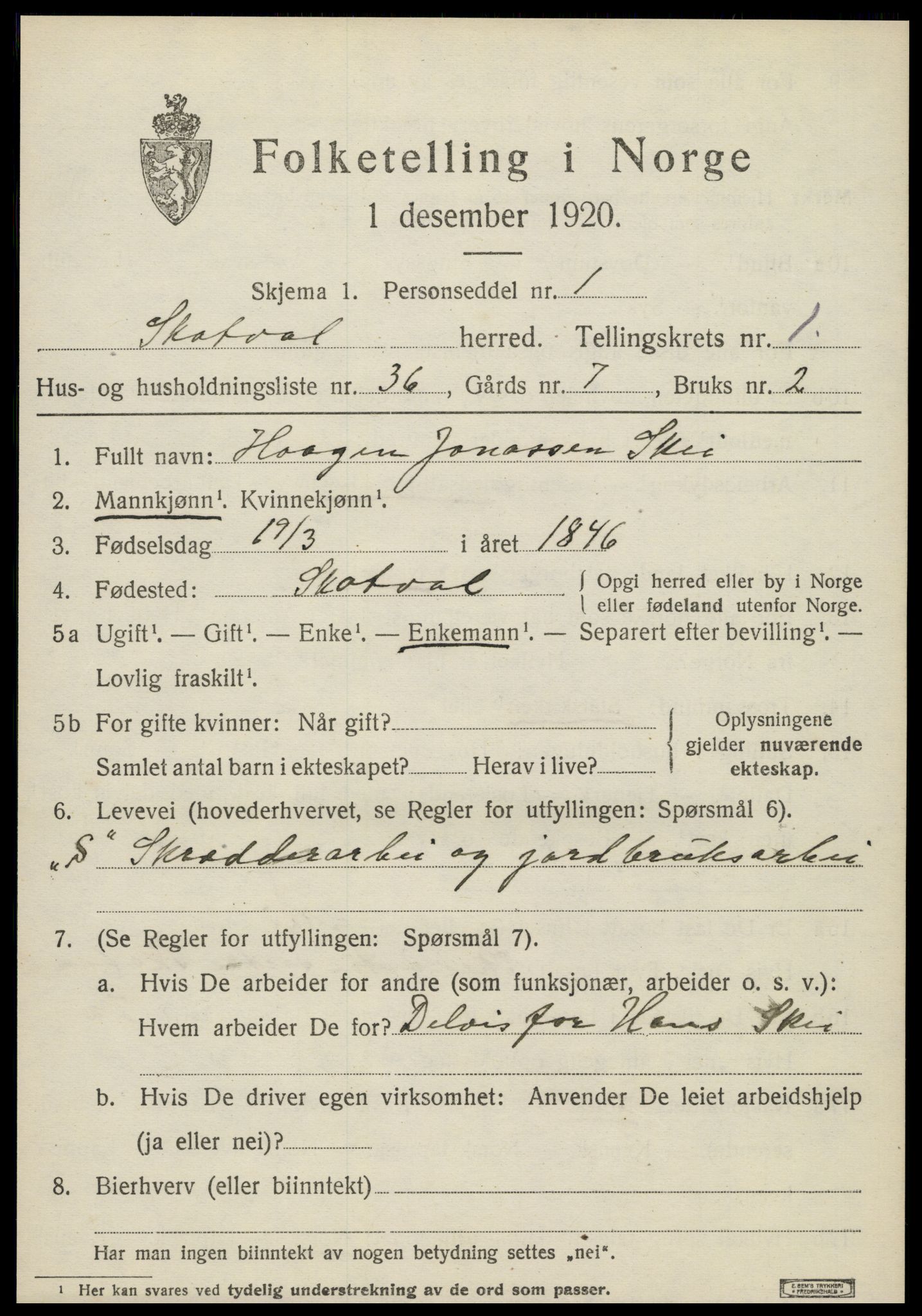 SAT, 1920 census for Skatval, 1920, p. 1141