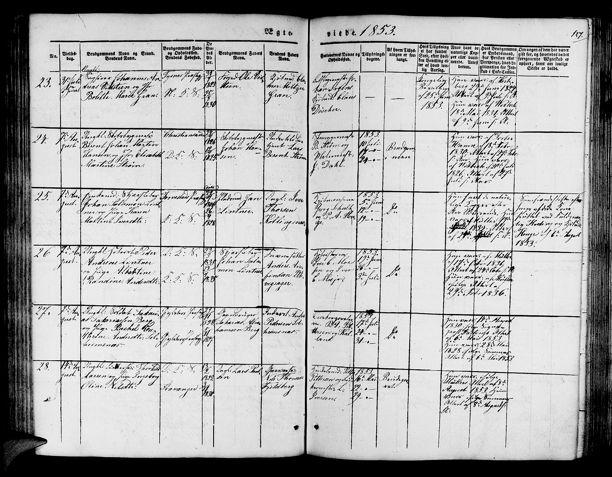 Korskirken sokneprestembete, AV/SAB-A-76101/H/Hab: Parish register (copy) no. D 1, 1840-1867, p. 127