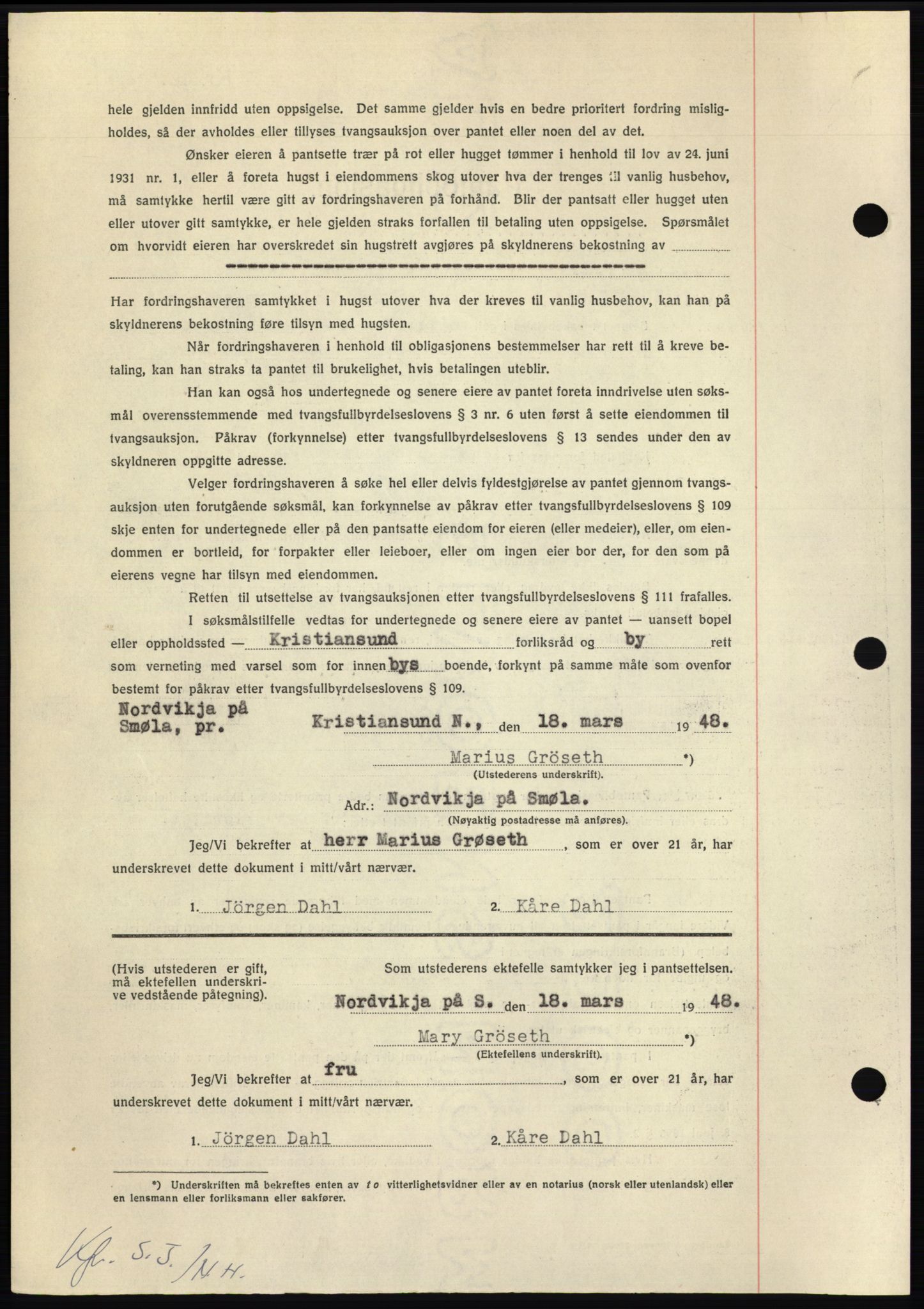 Nordmøre sorenskriveri, AV/SAT-A-4132/1/2/2Ca: Mortgage book no. B98, 1948-1948, Diary no: : 1320/1948