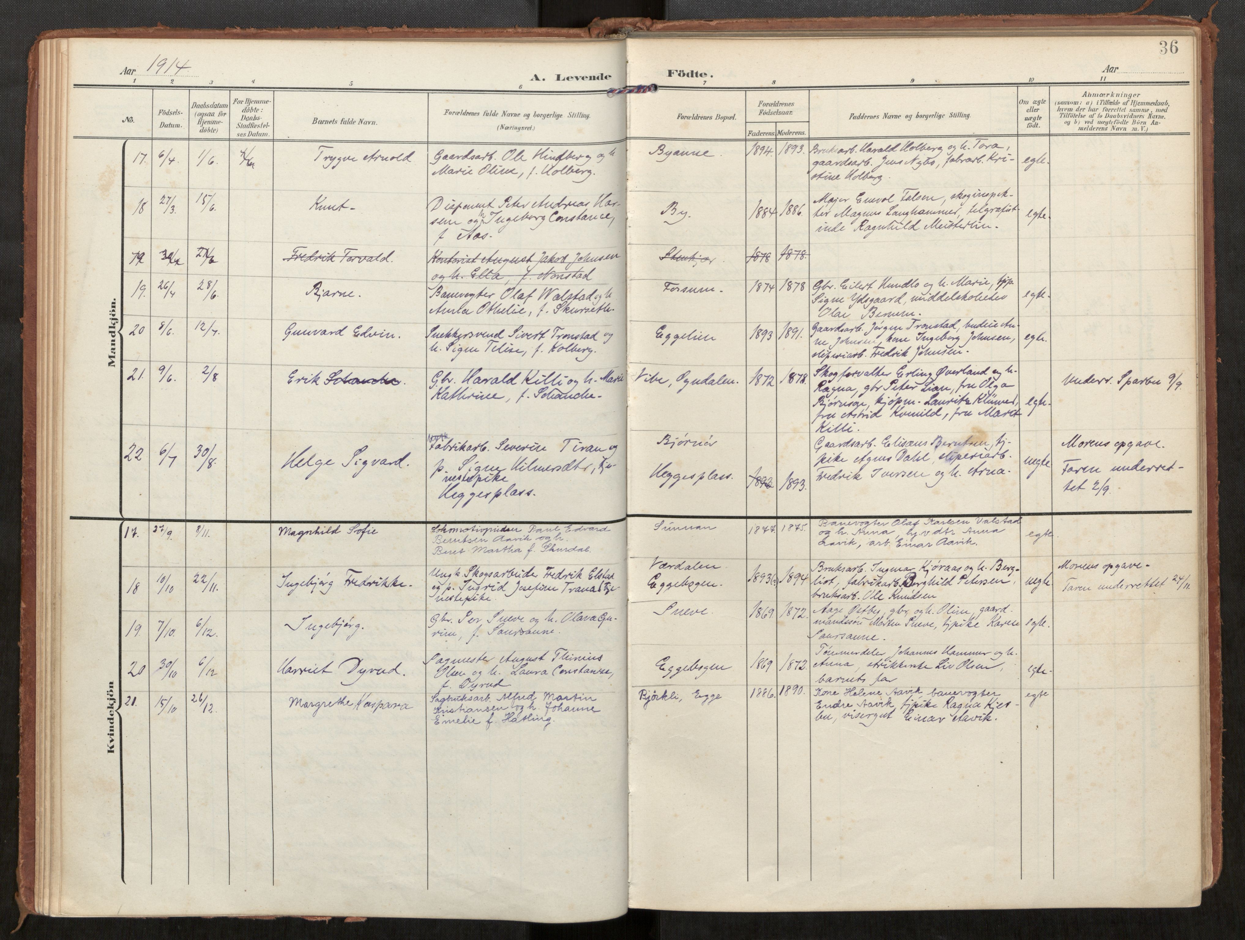 Steinkjer sokneprestkontor, AV/SAT-A-1541/01/H/Ha/Haa/L0002: Parish register (official) no. 2, 1907-1917, p. 36