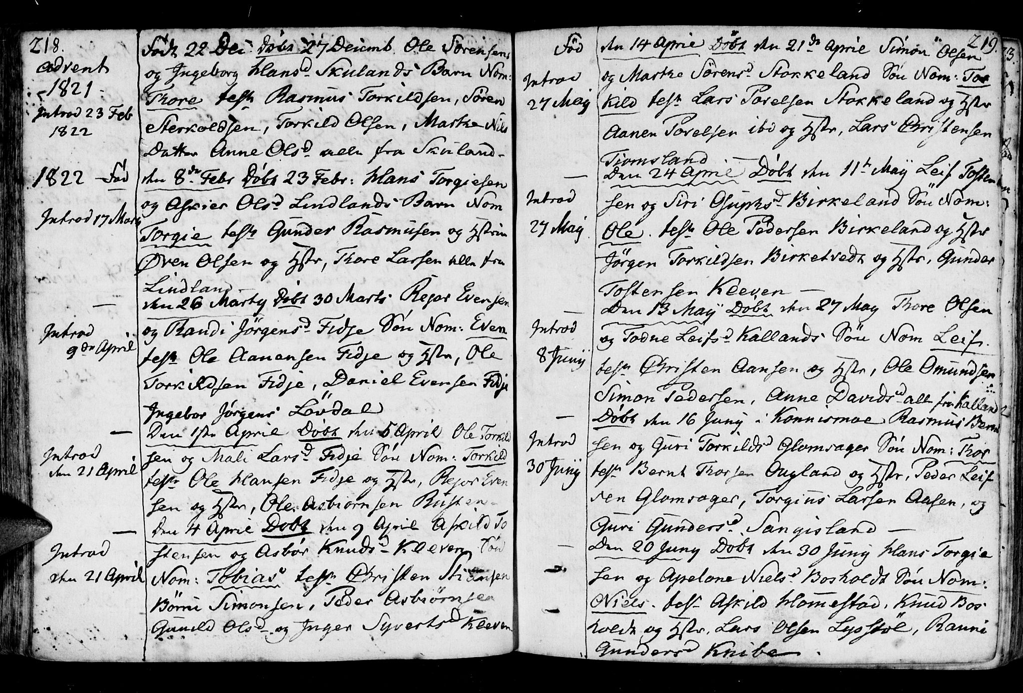 Holum sokneprestkontor, AV/SAK-1111-0022/F/Fa/Fab/L0004: Parish register (official) no. A 4, 1774-1847, p. 218-219