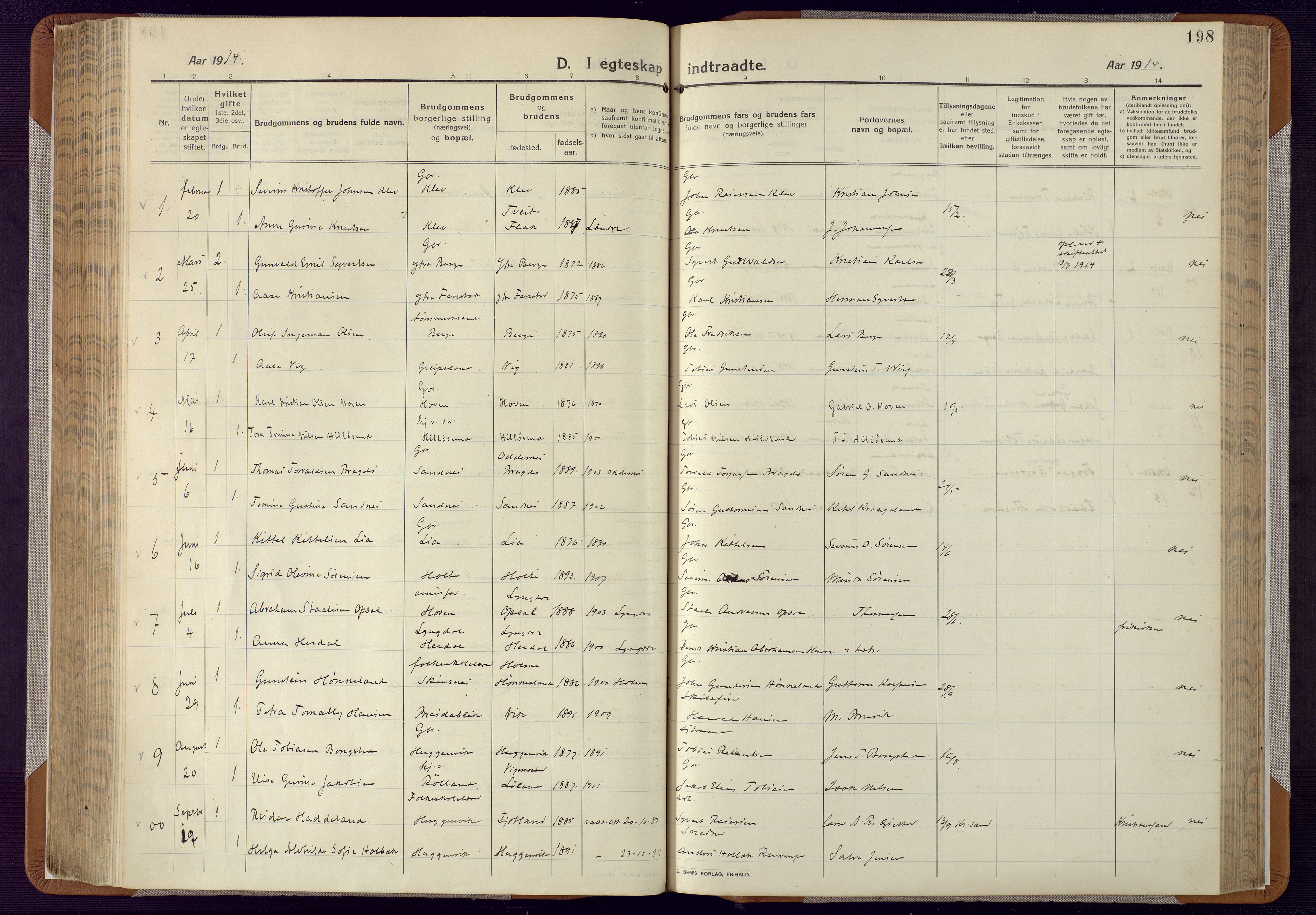 Mandal sokneprestkontor, SAK/1111-0030/F/Fa/Faa/L0022: Parish register (official) no. A 22, 1913-1925, p. 198